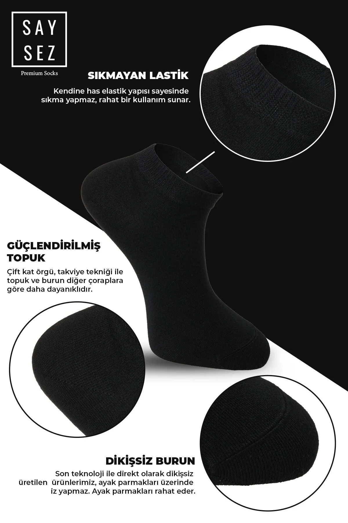 SAYSEZ-Bamboo Men's Booties - Plain Smoked Color Socks, Seamless Premium 3 Pack 3