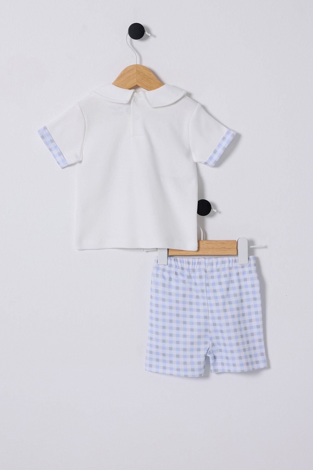 U.S. Polo Assn.-Baby Boys Light Blue Checkered Shorts Set, Comfortable and Fashionable Summer Combination 2
