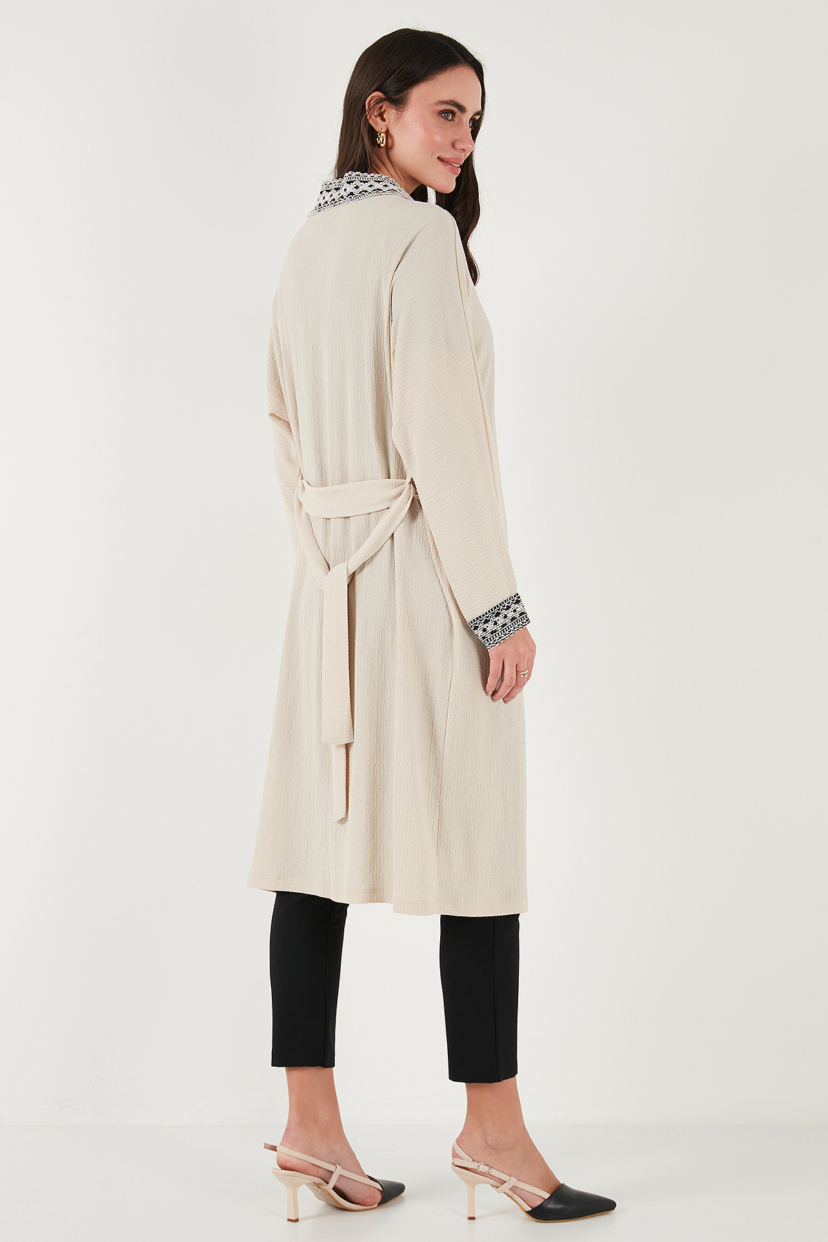 Lela-Long Kimono Cardigan - Modest Regular Fit Tie-Up Embroidered Hijab 7