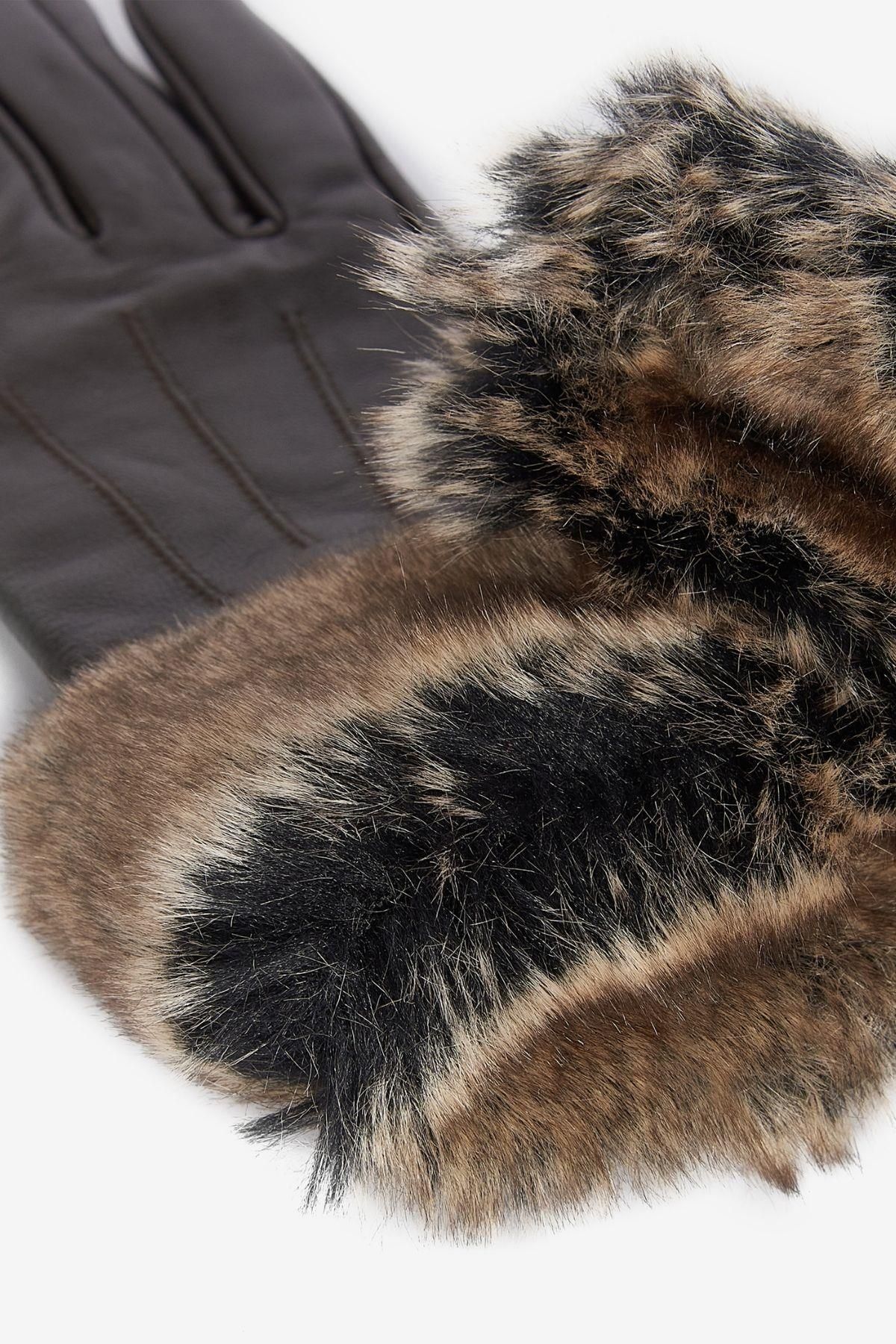 دستکش چند رنگ زنانه چرمی خز مصنوعی BR71 MIN. Barbour