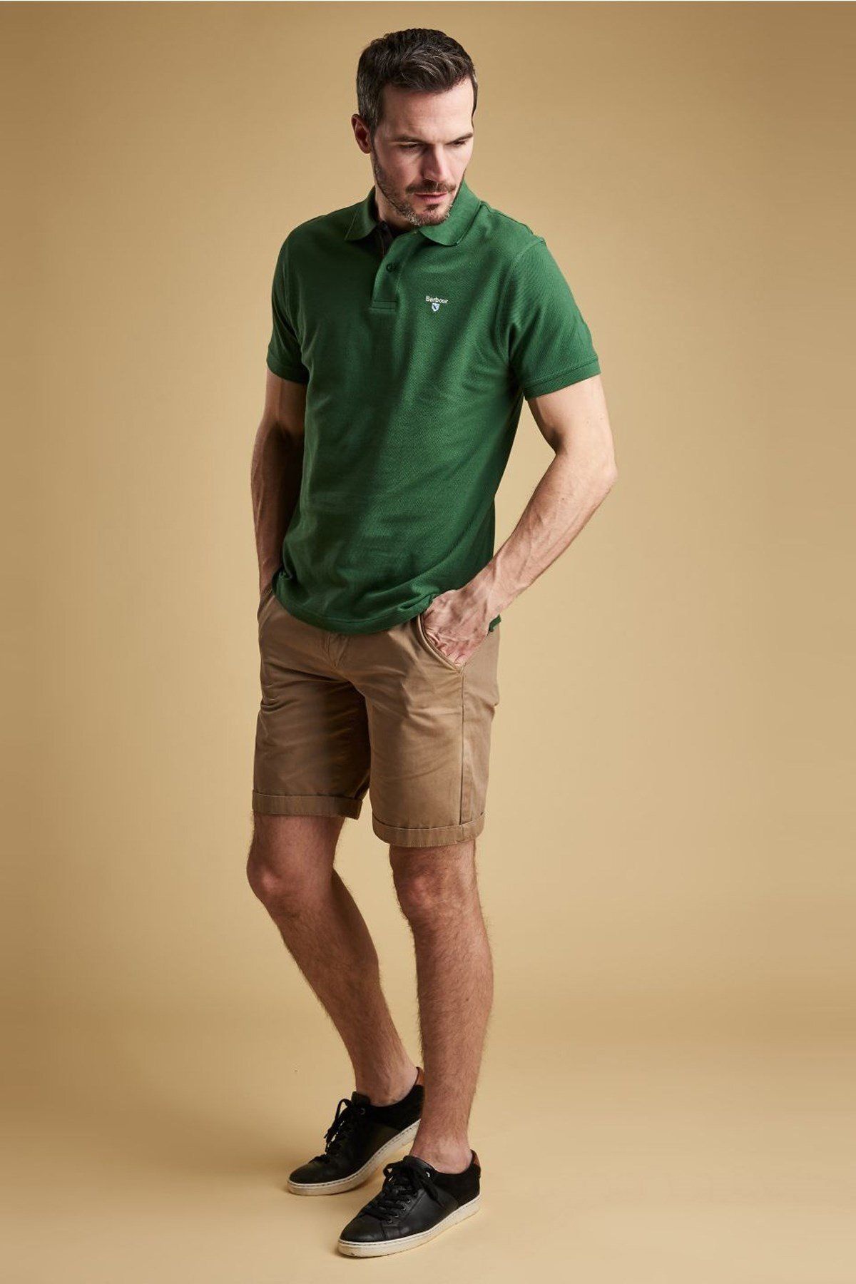 تی شرت یقه پولو سبز مردانه POLO زیتون اورجینال Barbour