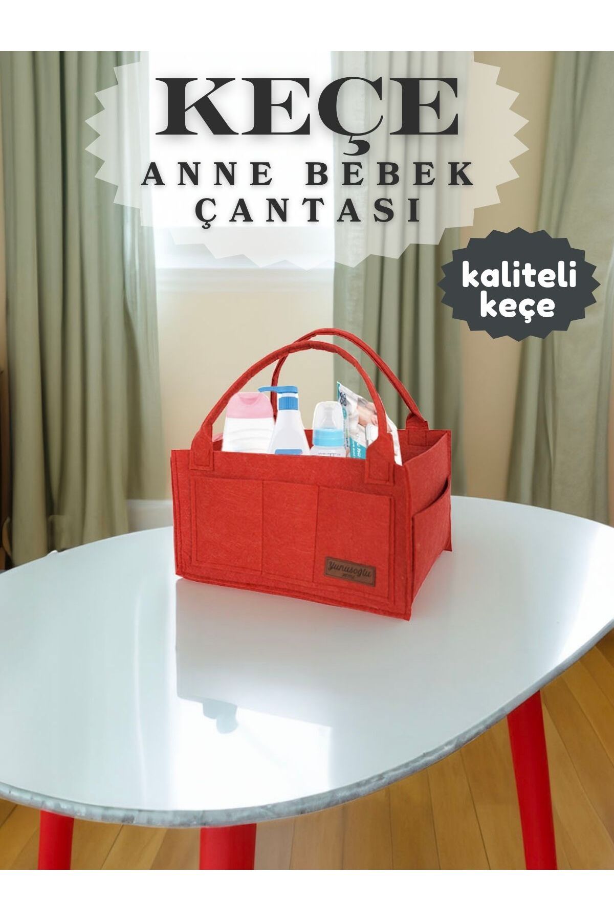Keçe Anne Bebek Bakım Çantası Yenidoğan İçin Organizer Düzenleyici Kırmızı