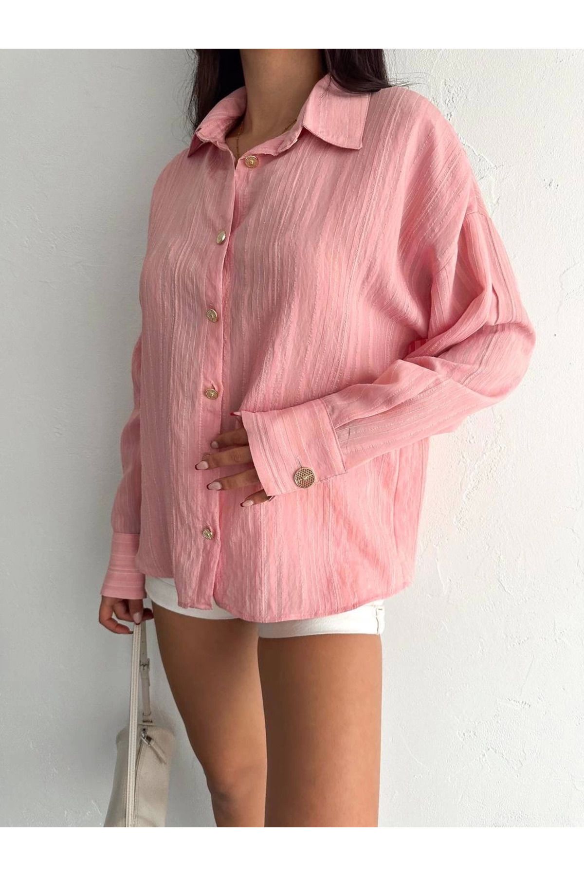 İntive Lingerie Çizgili oversize gömlek