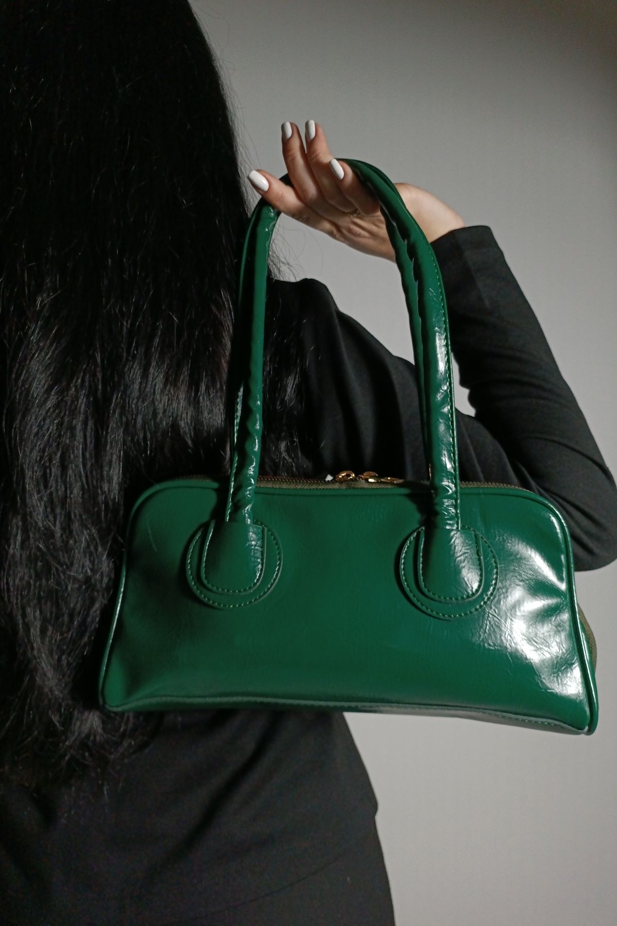 Glemix-Henna Green Skin Zipper Closure Pinterest Model Women's Shoulder Bag 1