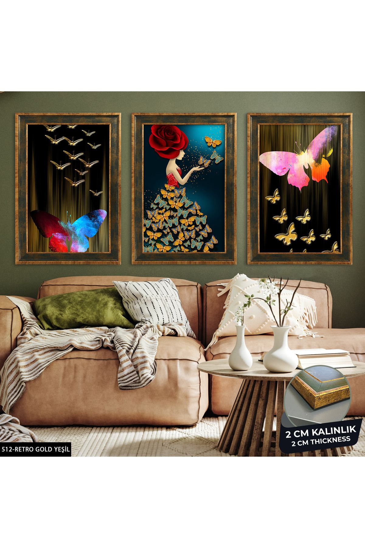 Evinemoda-Women's Butterfly 3 Piece Framed Painting Cvplk 1