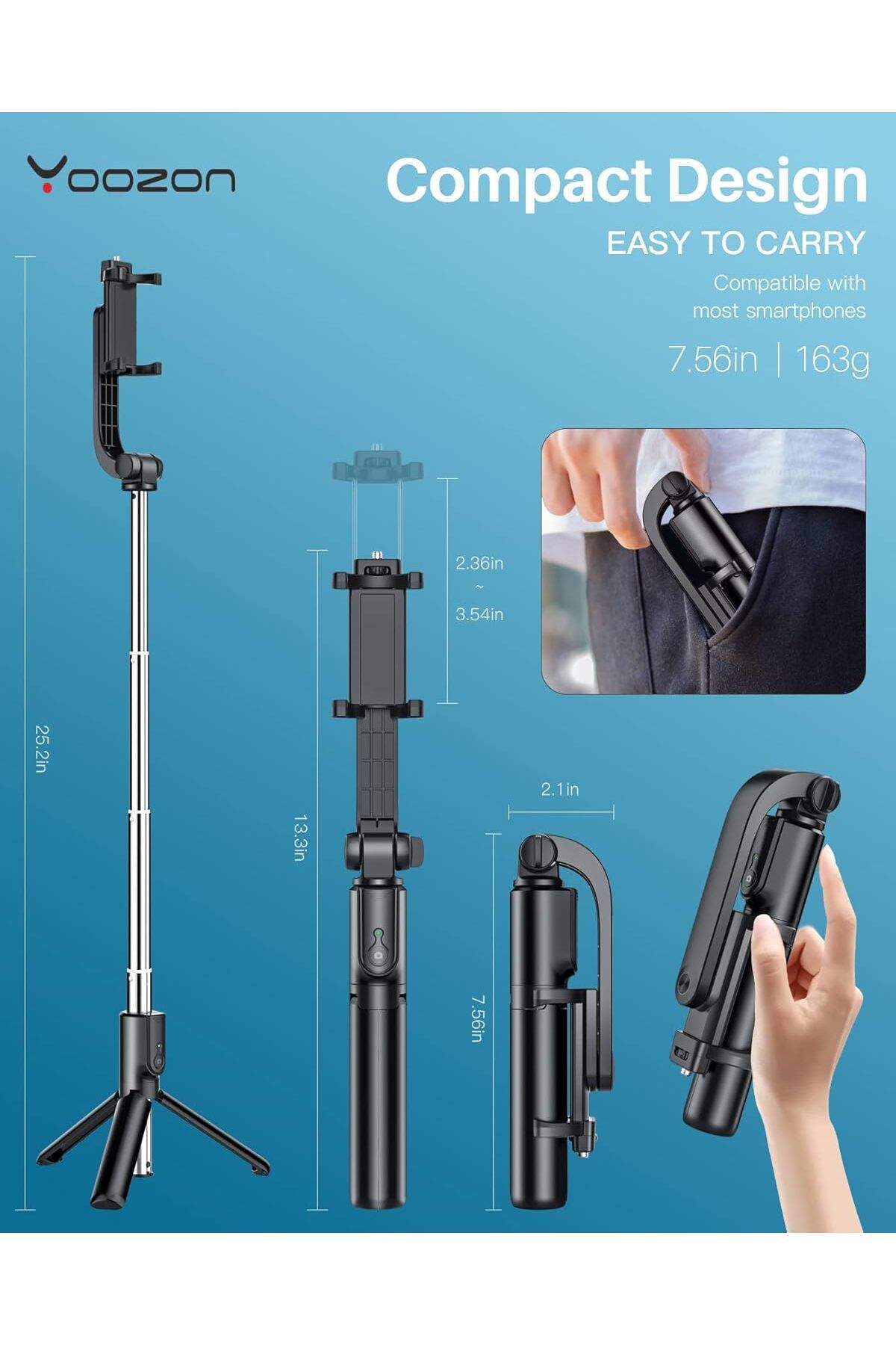 AWH-Selfie Stick Tripod Bluetooth – Extendable with Remote for iPhone, Galaxy, Huawei & More 2