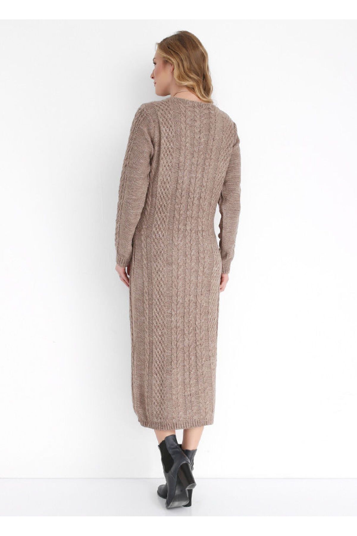 Sense-Rochie tricotată lungă din împletitură de păr |   Trk18281 Mink 4