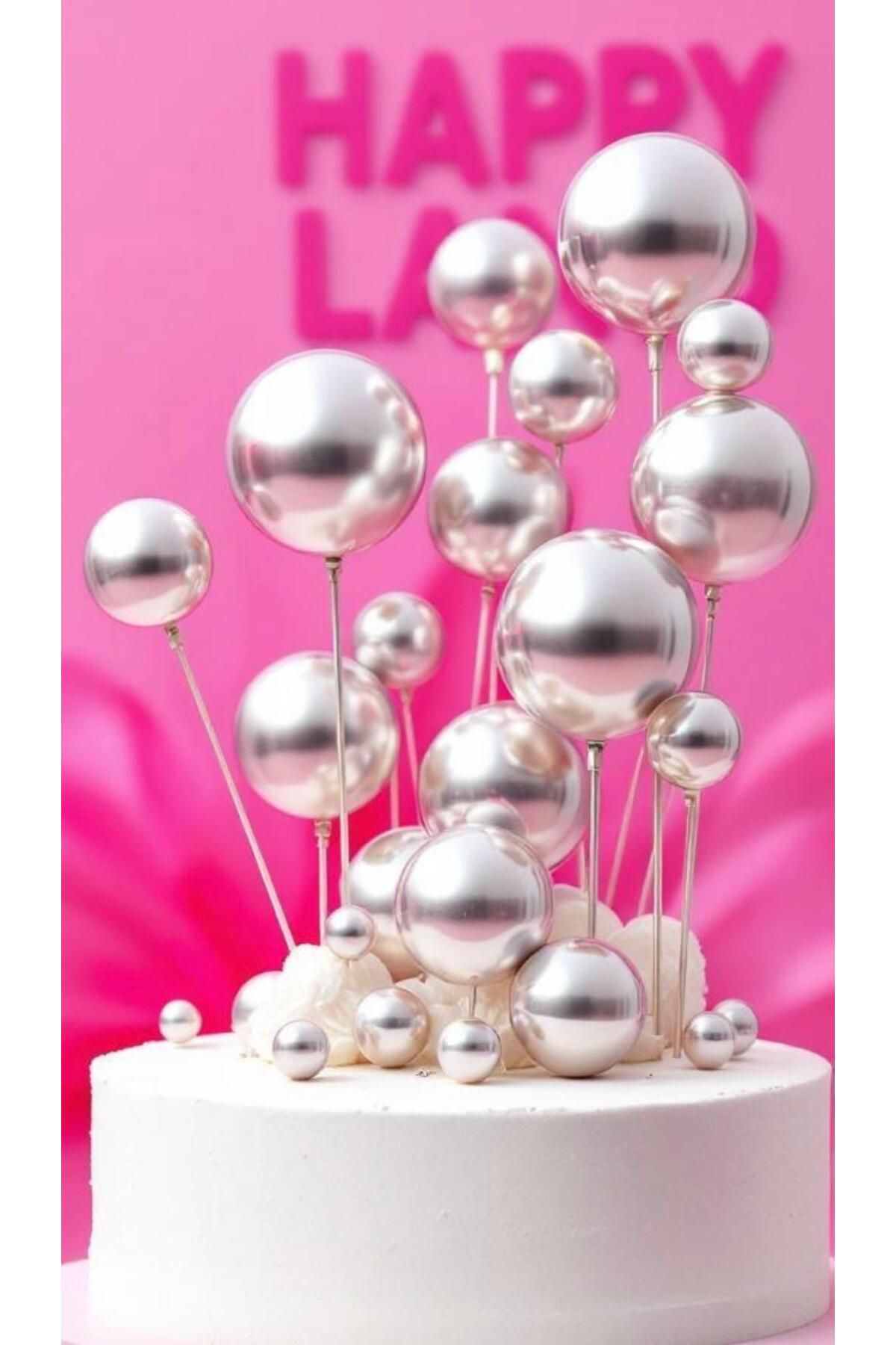 Happyland-Cake Decoration Silver Balls 20 Pieces Silver Cake Balloon Ornament 1