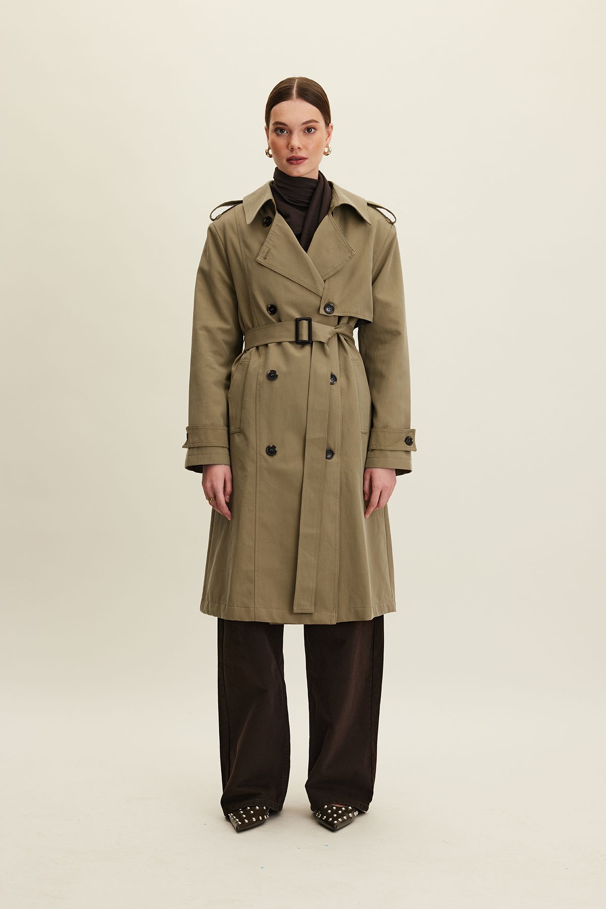 Manuka-Anika Khaki Trench Coat - Double Breasted and Belted 3