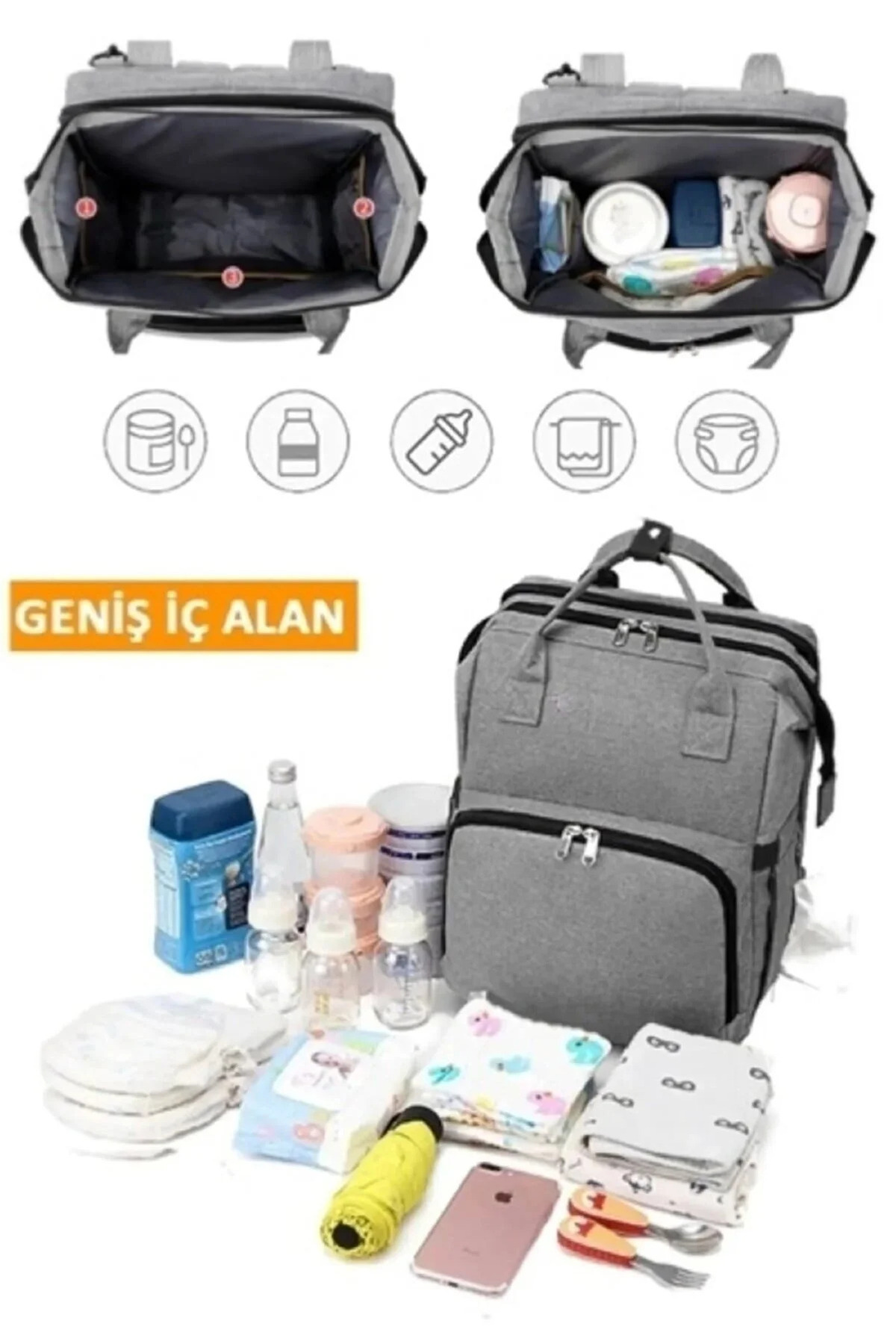 Moda West Açılabilir Yataklı Puset Askılı Termal Biberonluk Bölmeli Su Geçirmez Bebek Bakım Çantası Baby Bag fotoğrafı 7 (önizleme)