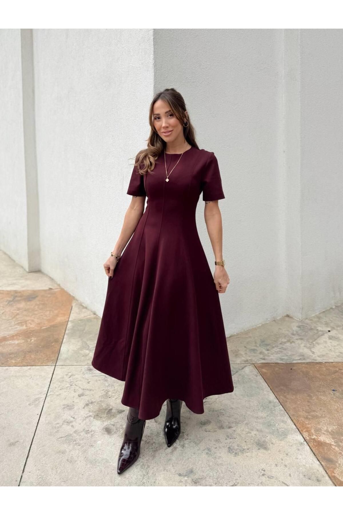 Maldia Shop-Women's Maxi Length Flared Princess Burgundy Dress 2
