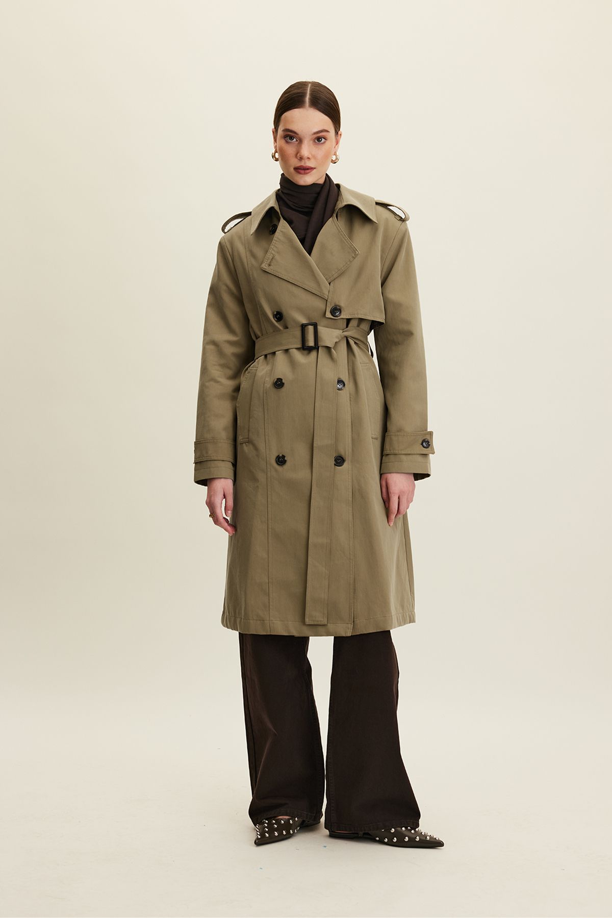 Manuka-Anika Khaki Trench Coat - Double Breasted and Belted 4