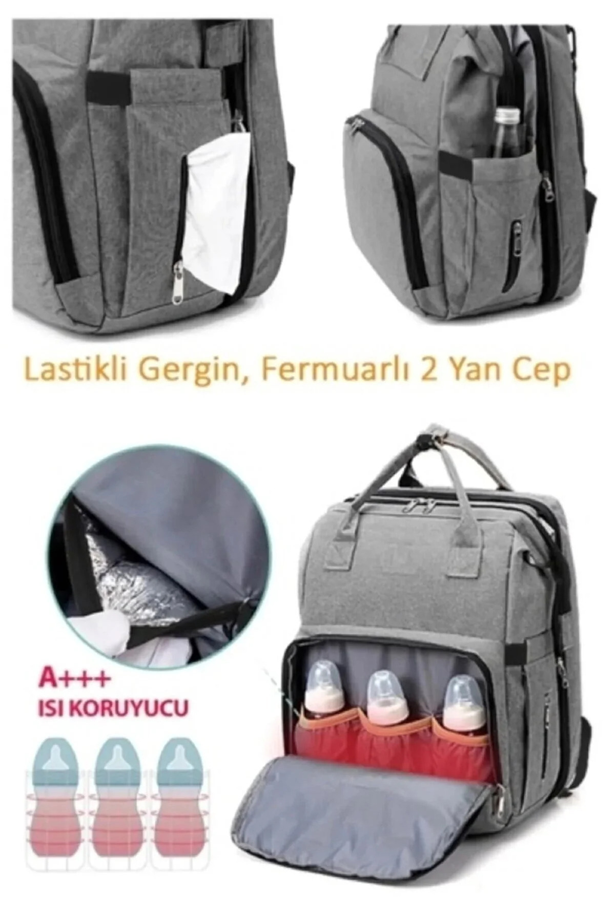 Moda West Açılabilir Yataklı Puset Askılı Termal Biberonluk Bölmeli Su Geçirmez Bebek Bakım Çantası Baby Bag fotoğrafı 2 (önizleme)