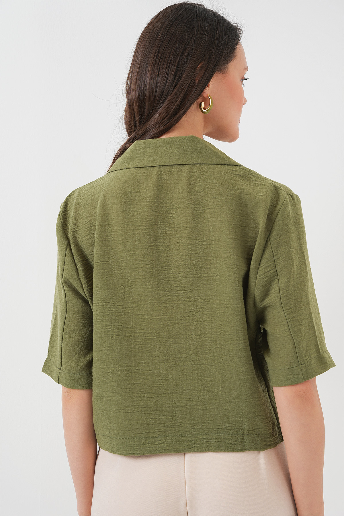 Bigdart-0706 Model Khaki Linen Crop Jacket 5