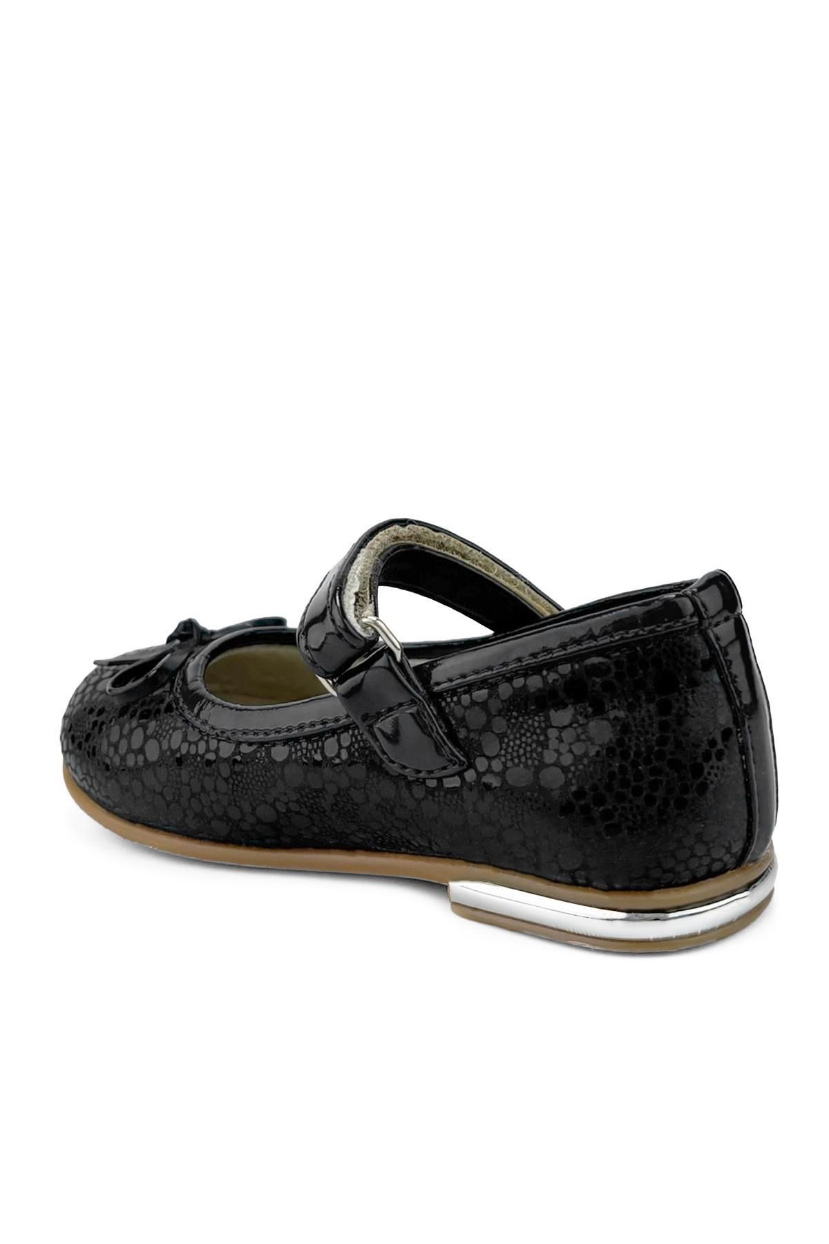 Cici Bebe Ayakkabı-Genuine Leather Navy Blue Printed Baby Girl Ballerinas 3