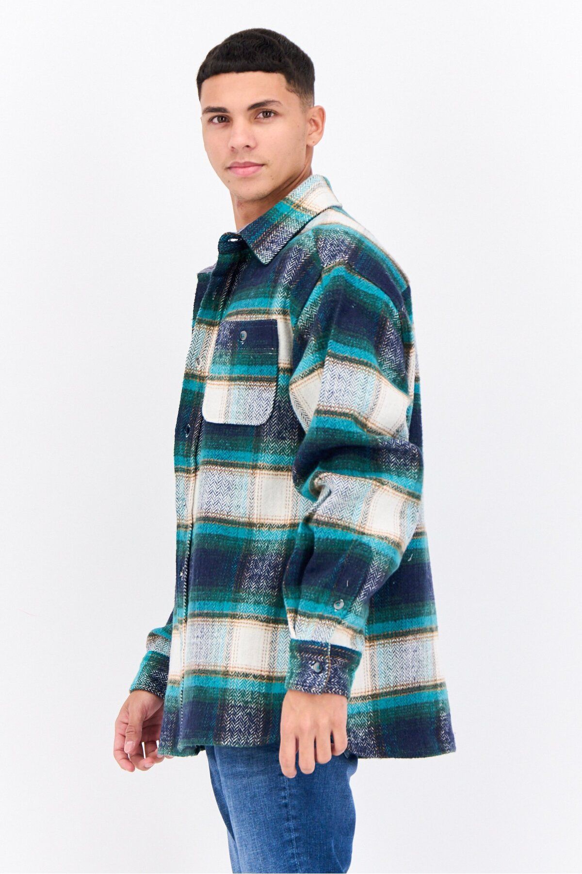 Sovereign Code-Men Plaid Jacket Shirt, Green 2