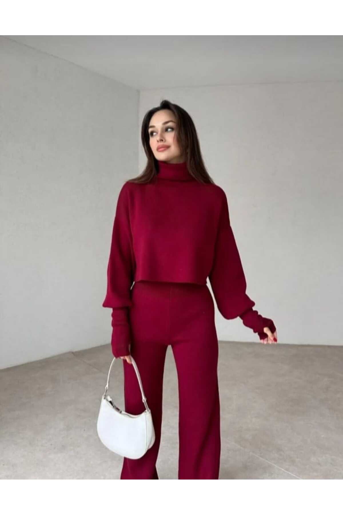 Ensemble tricot taille haute à enfiler par les doigts pour femme - Görsel 3
