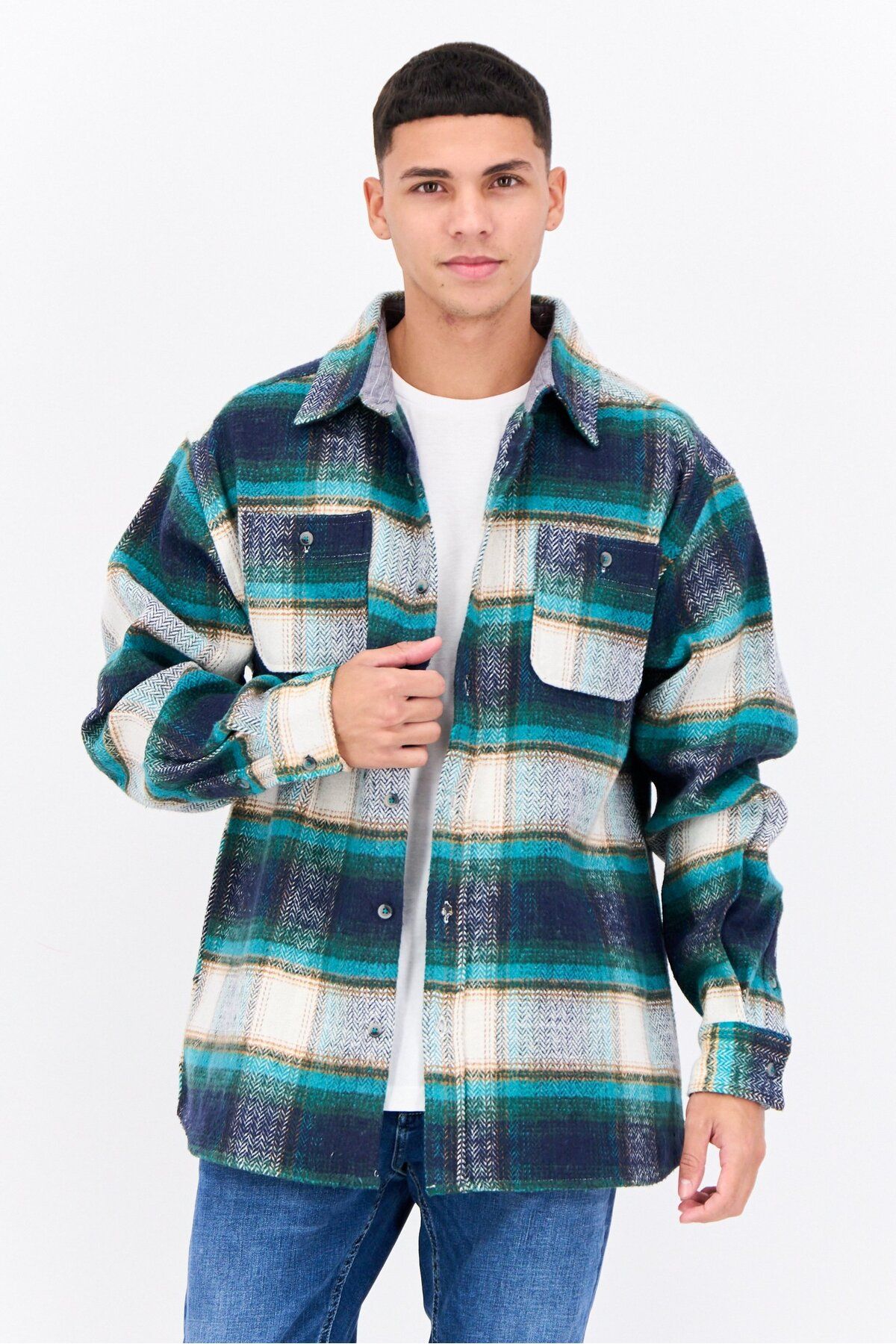 Sovereign Code-Men Plaid Jacket Shirt, Green 1