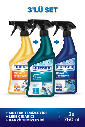 Hueger Mutfak Temizleyici, Leke Çıkarıcı Sprey ve Banyo Temizleyici 3'lü Set ...