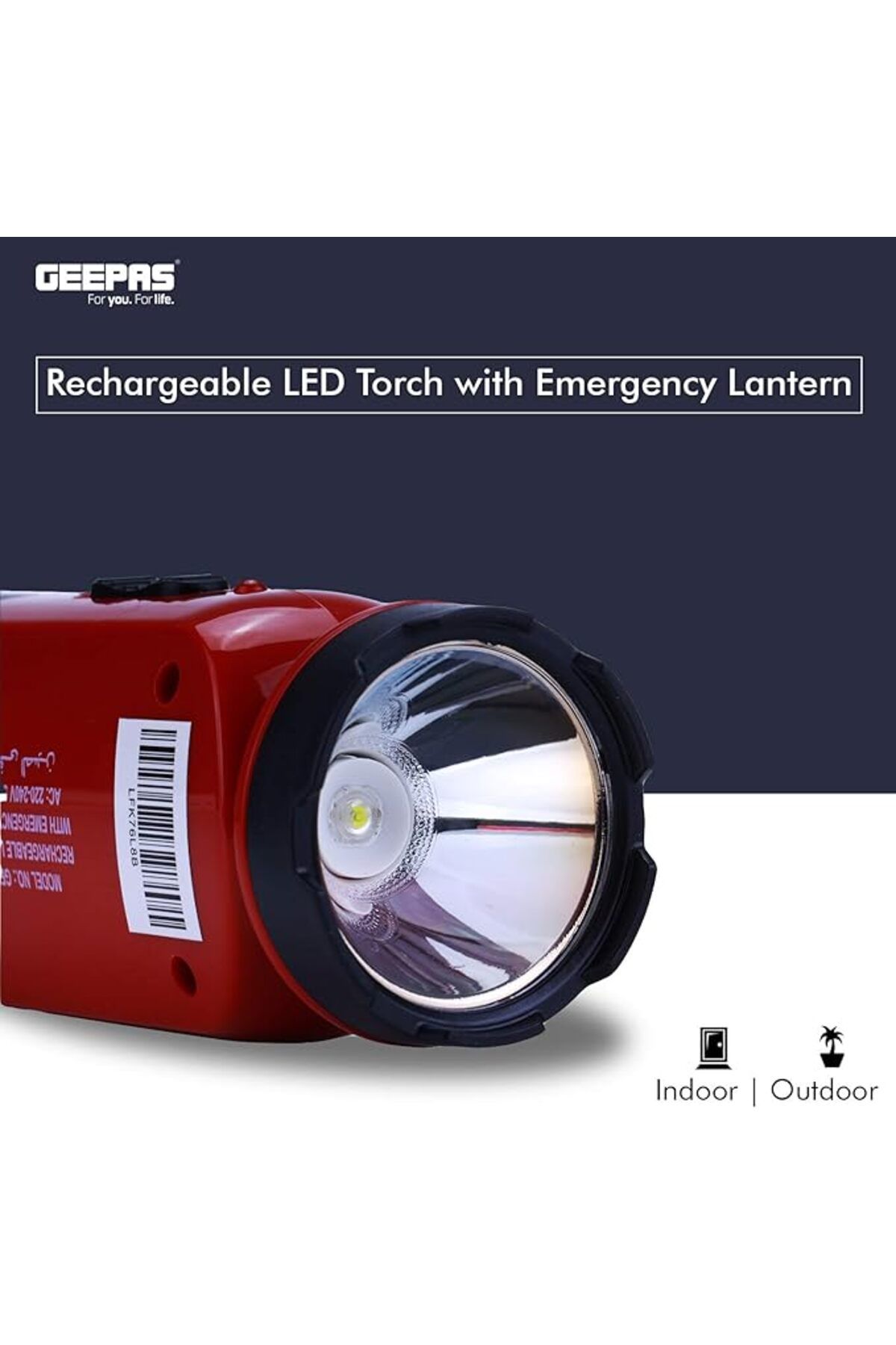 Geepas-GFL4676 مصباح LED قابل لإعادة الشحن مع فانوس طوارئ، متعدد الوظائف عند انقطاع التيار الكهربائي 3