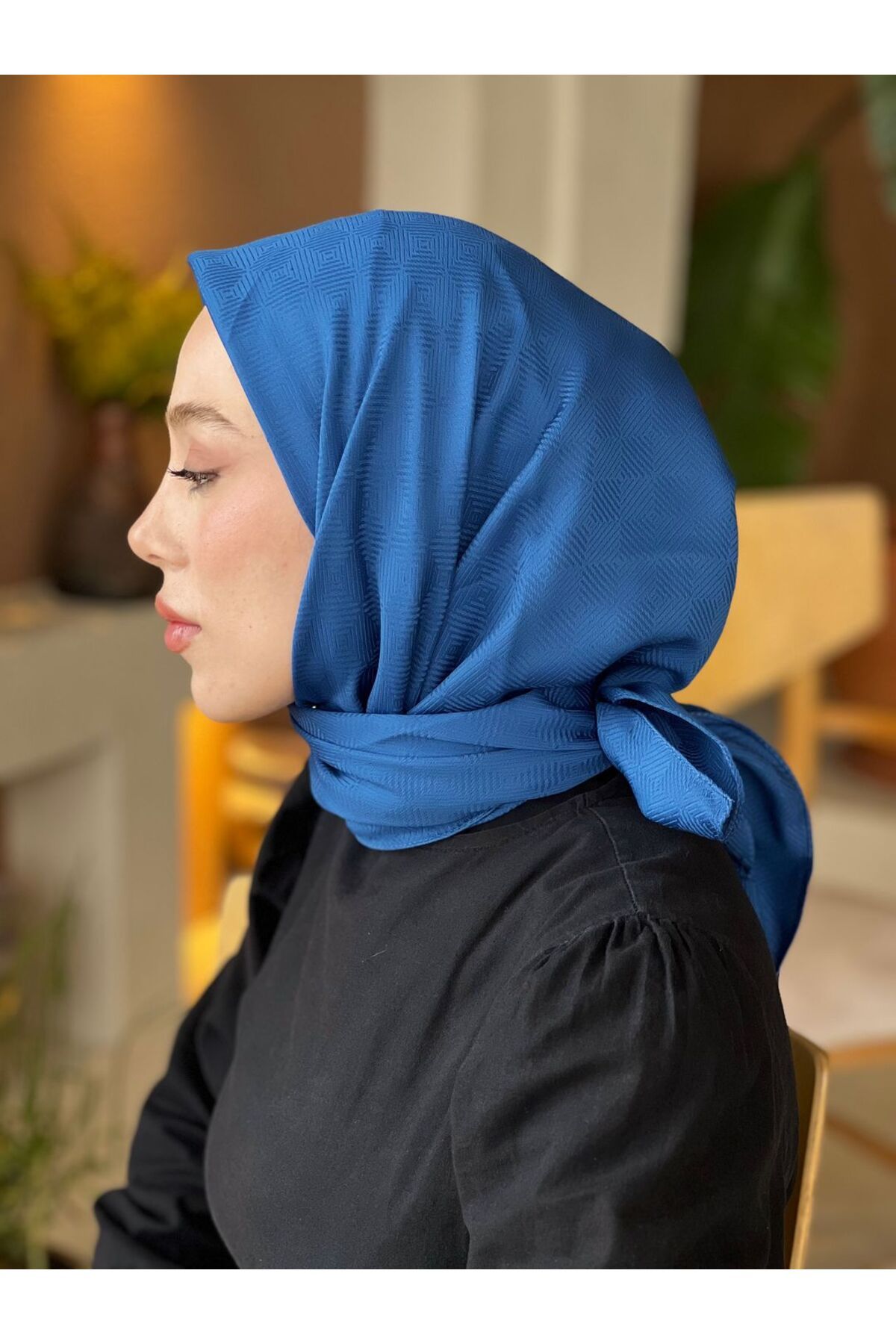 Modakaşmir-Eșarfă cu model de linie de șah din seria Jacquard mătăsoasă 3