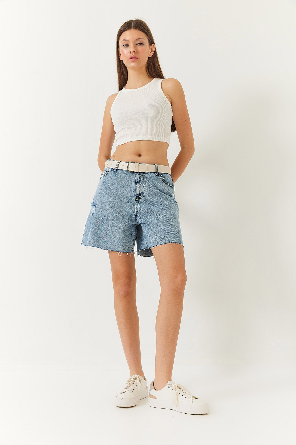 Bianco Lucci-Dámské džínové šortky Mom Fit Ripped Detail 60261426 4