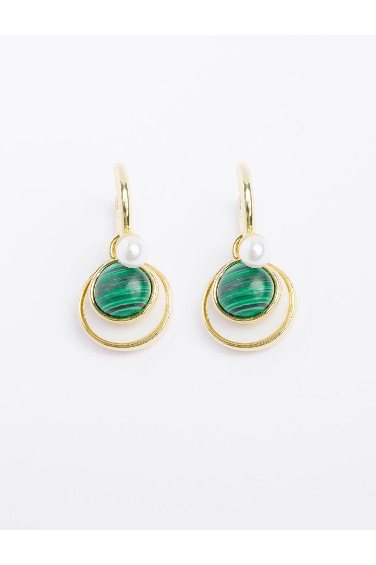 Jimmy Key-Green Round Form Pearl Detailed Earrings 1