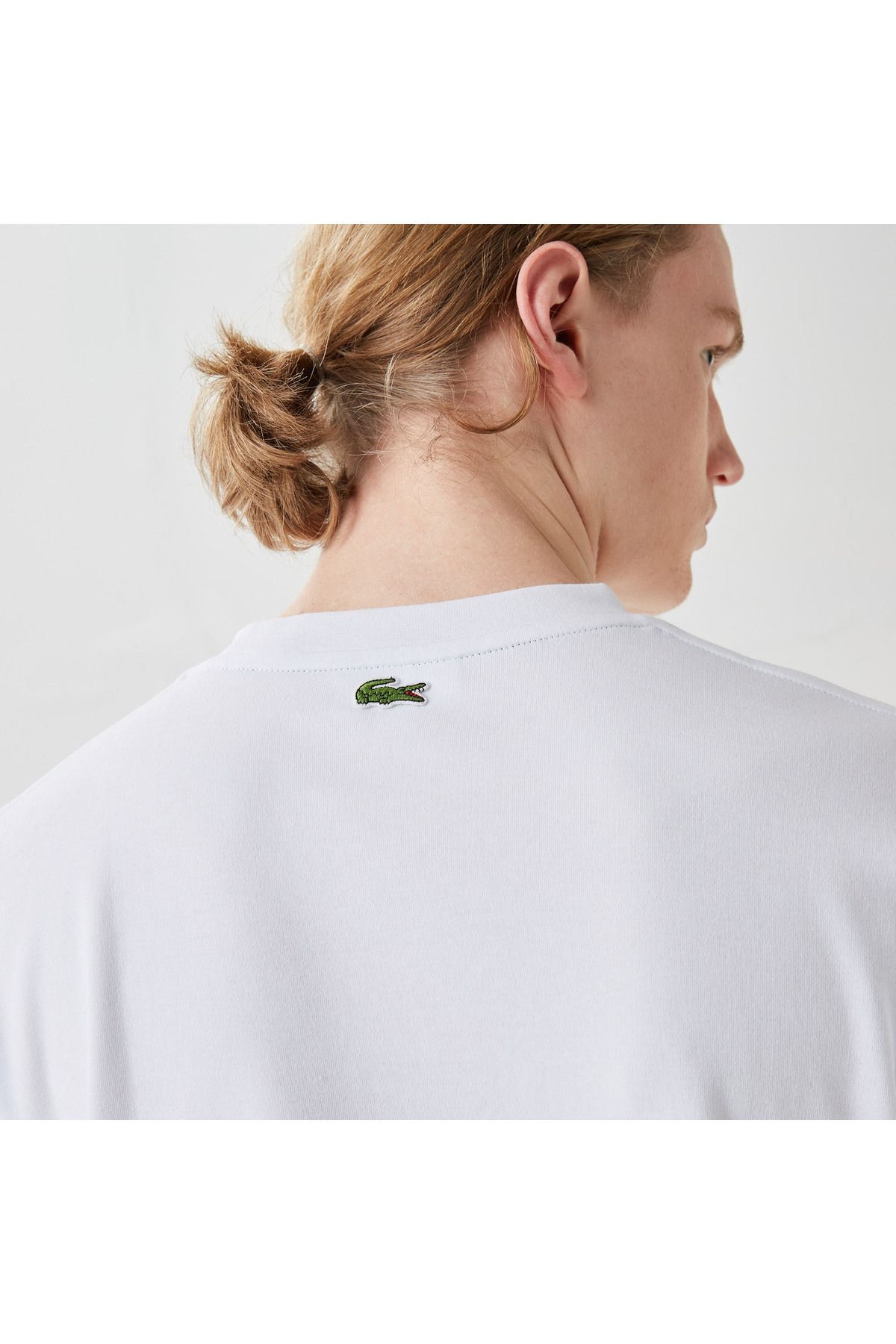 تی شرت سفید مردانه یقه دوچرخه مناسب طرح دار Lacoste