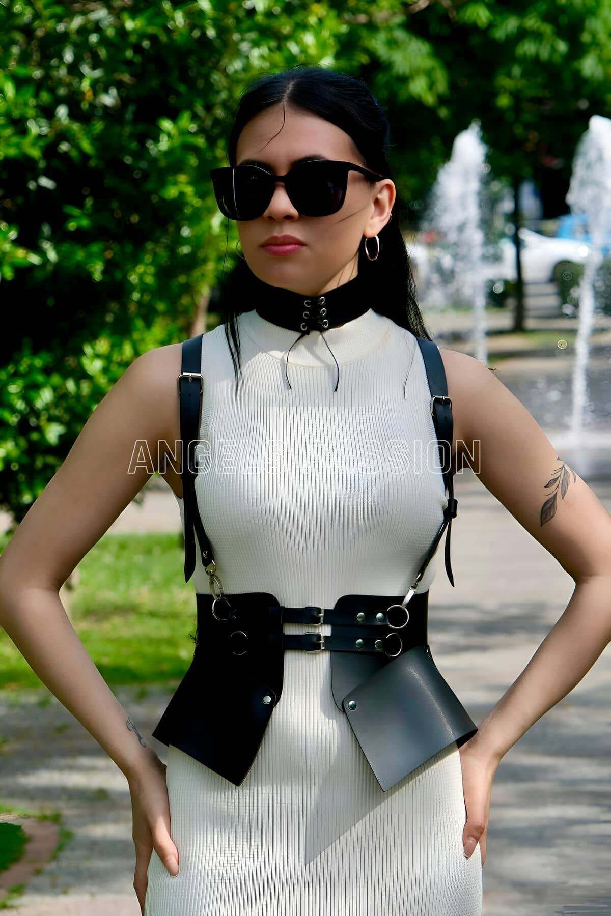 Angels Passion Elbise, T-Shirt ve Gömlek Üzeri Deri Şık Kemer ve Choker Takım