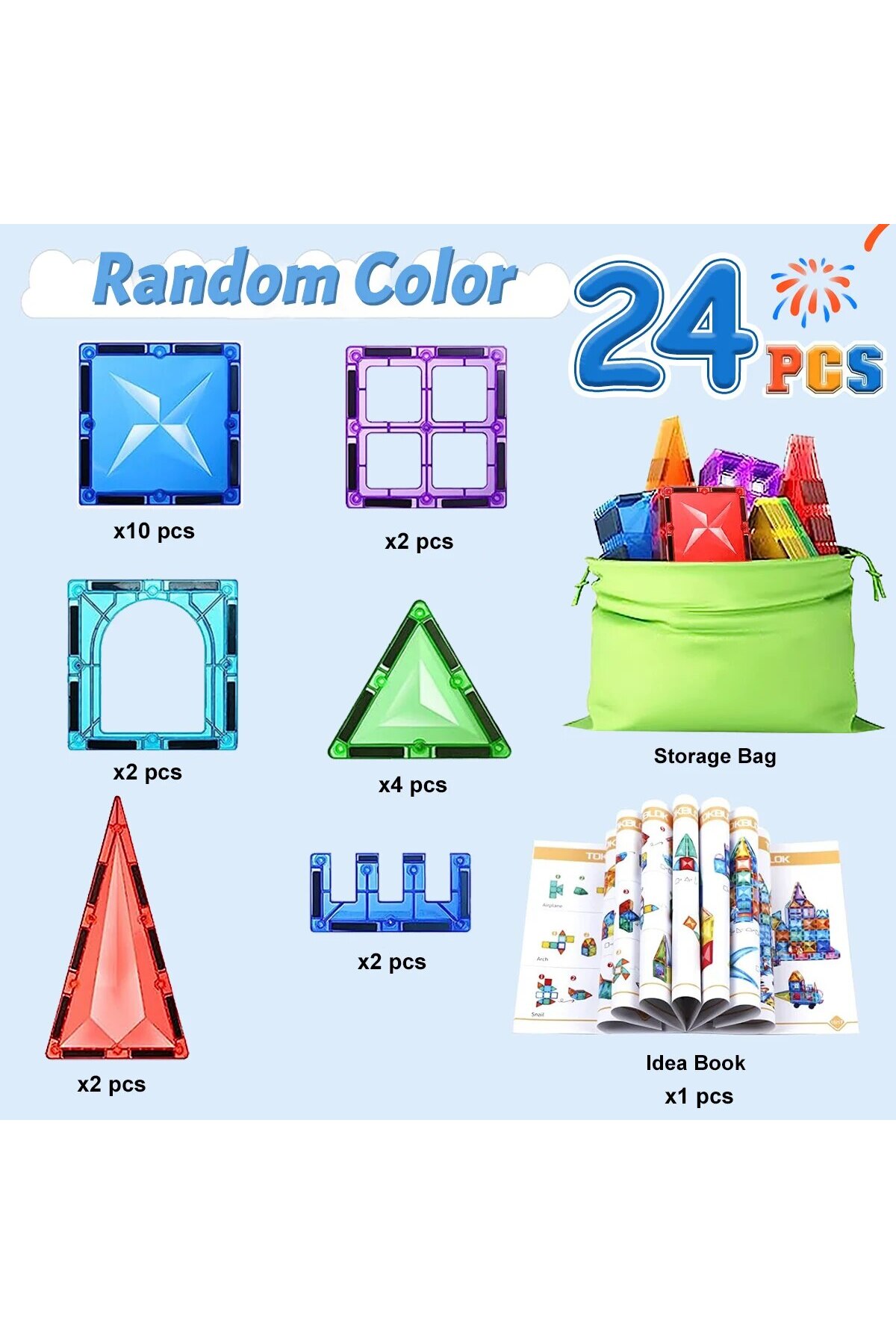 ۲۴ عدد بلوک ساختنی مغناطیسی سبک، اسباب‌بازی‌های آموزشی سه‌بعدی STEM، خلاقیت و مهارت‌های ساختن را تحریک می‌کنند.