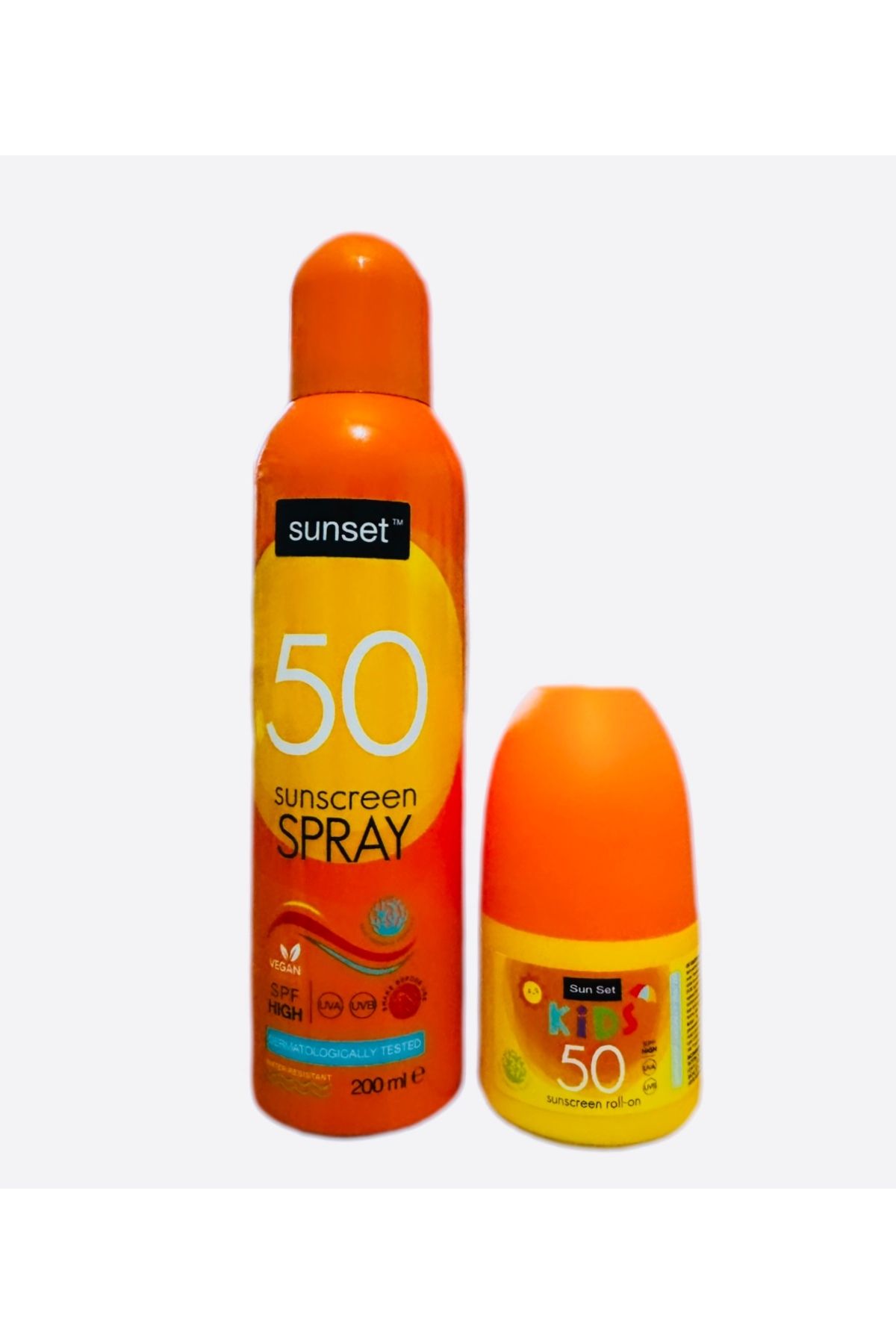 SUN-SETS SUNSET Vegan Günes Koruyucu Aile Bakim Seti Spf 50 Aerosol Sprey 200 ml + Spf 50 Roll-On 50 ml