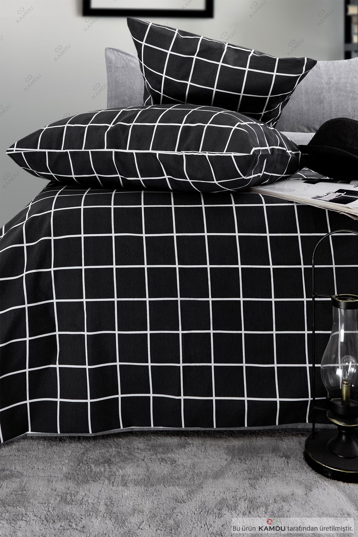 MiaGrace-Black Square Single Duvet Cover Set, Fitted Sheet Duvet Cover Set, Luxury Cotton Duvet Cover Set 2