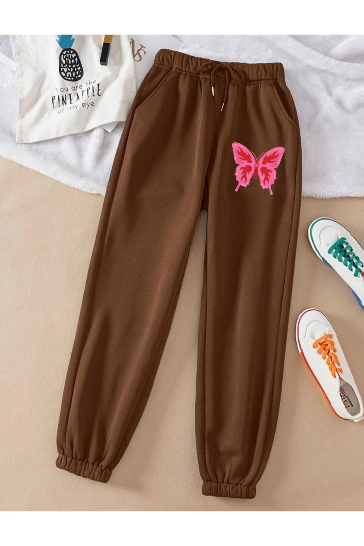 RPT MODA Pantalon De Jogger Cu Imprimare Fluturi Cu Bacuri Cu Bacuri Cu Bacuri Cu Bacuri Femeie - M