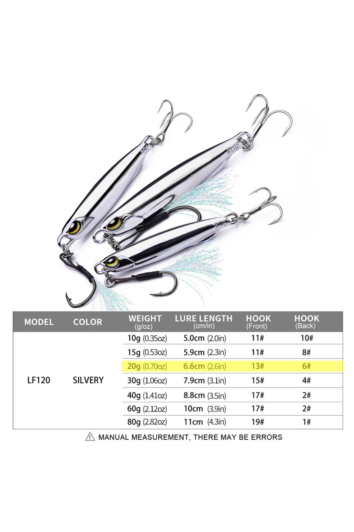 Choice-20G 1pc Electroplated Spoon Metal Jigs Fishing Lures with Hooks -10g-80g Ideal for Catching Mackerel 1