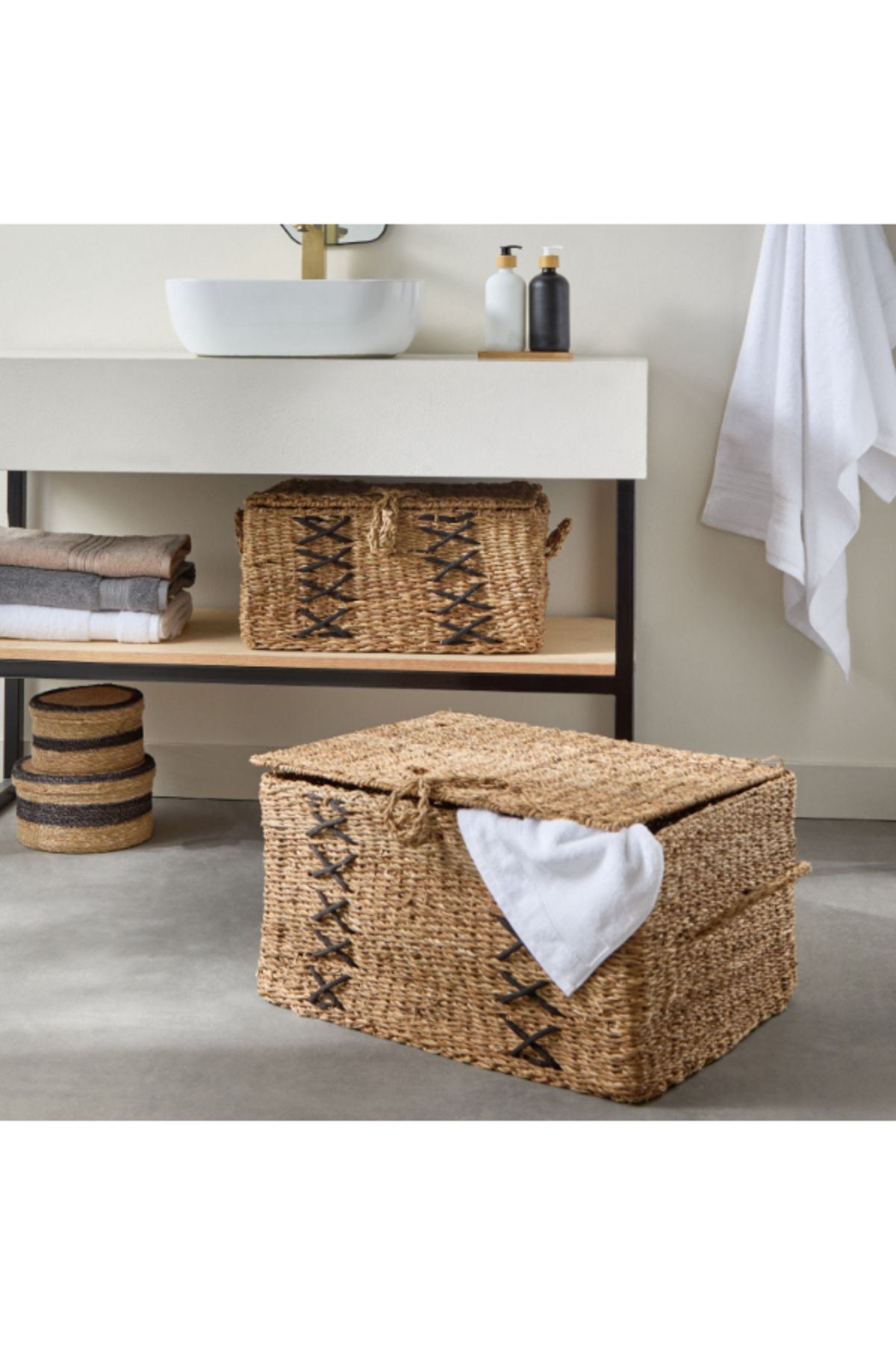 Home Box-Naturaloom Stitch Rectangular Trunk with Iron Frame Inside 60x45x32 cm 5