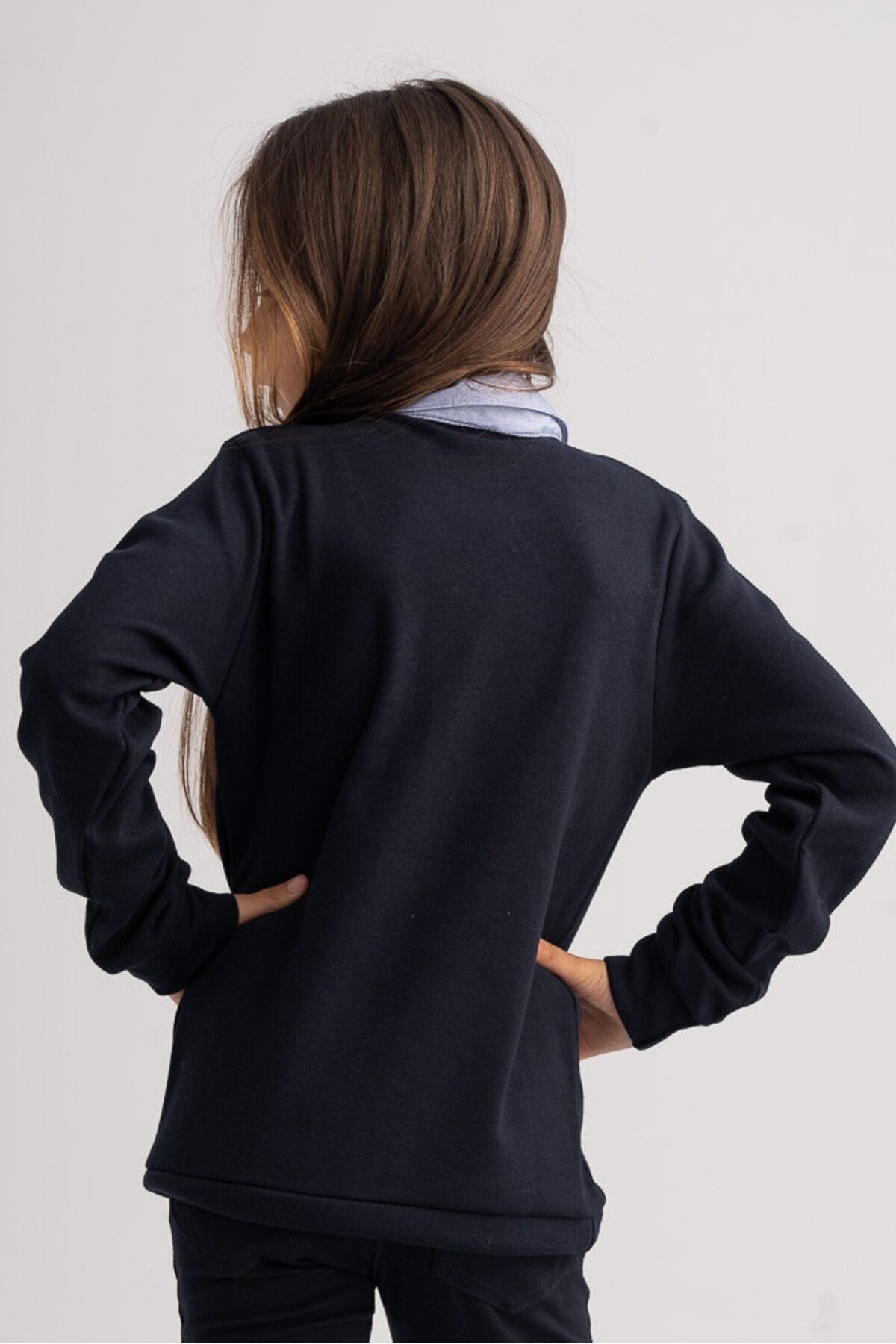 Purely Chic-Navy blue cotton long sleeve blouse and mock shirt for girls 2