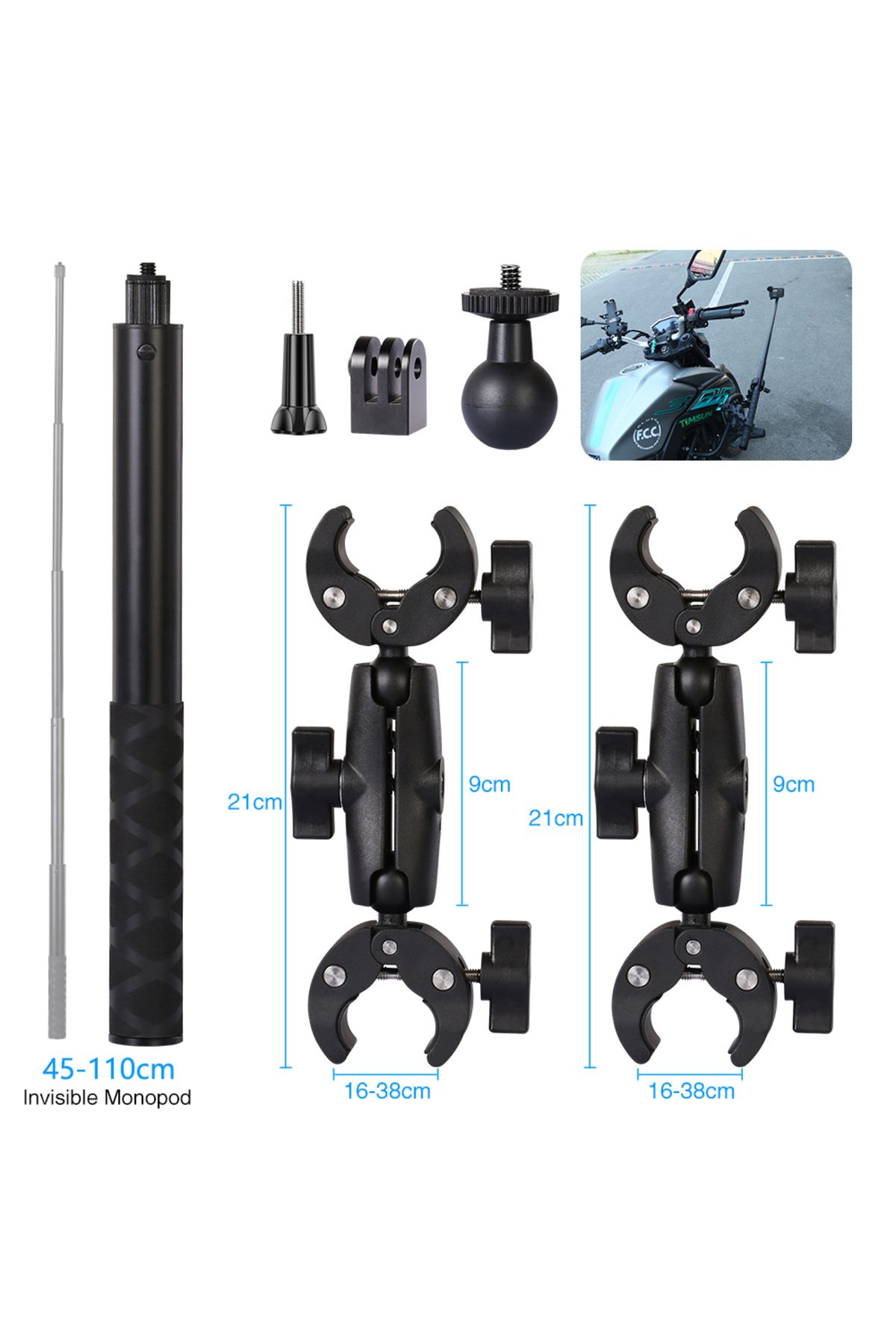 Choice-110cm-C Motorcycle Bike Panoramic Selfie Stick for insta360 One X2 X3 Monopod Handlebar Mount Bracke 1