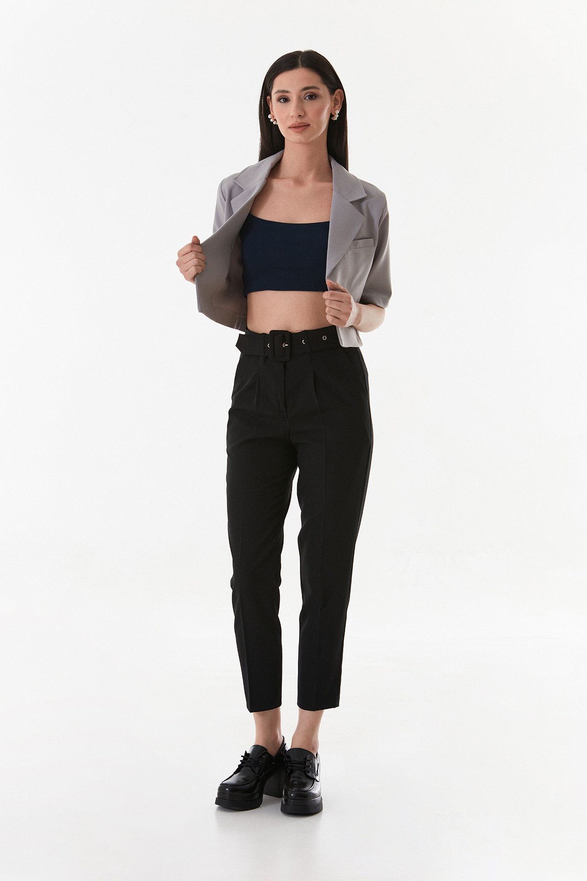 Fulla Moda-Basic Double Breasted Collar Crop Jacket 4