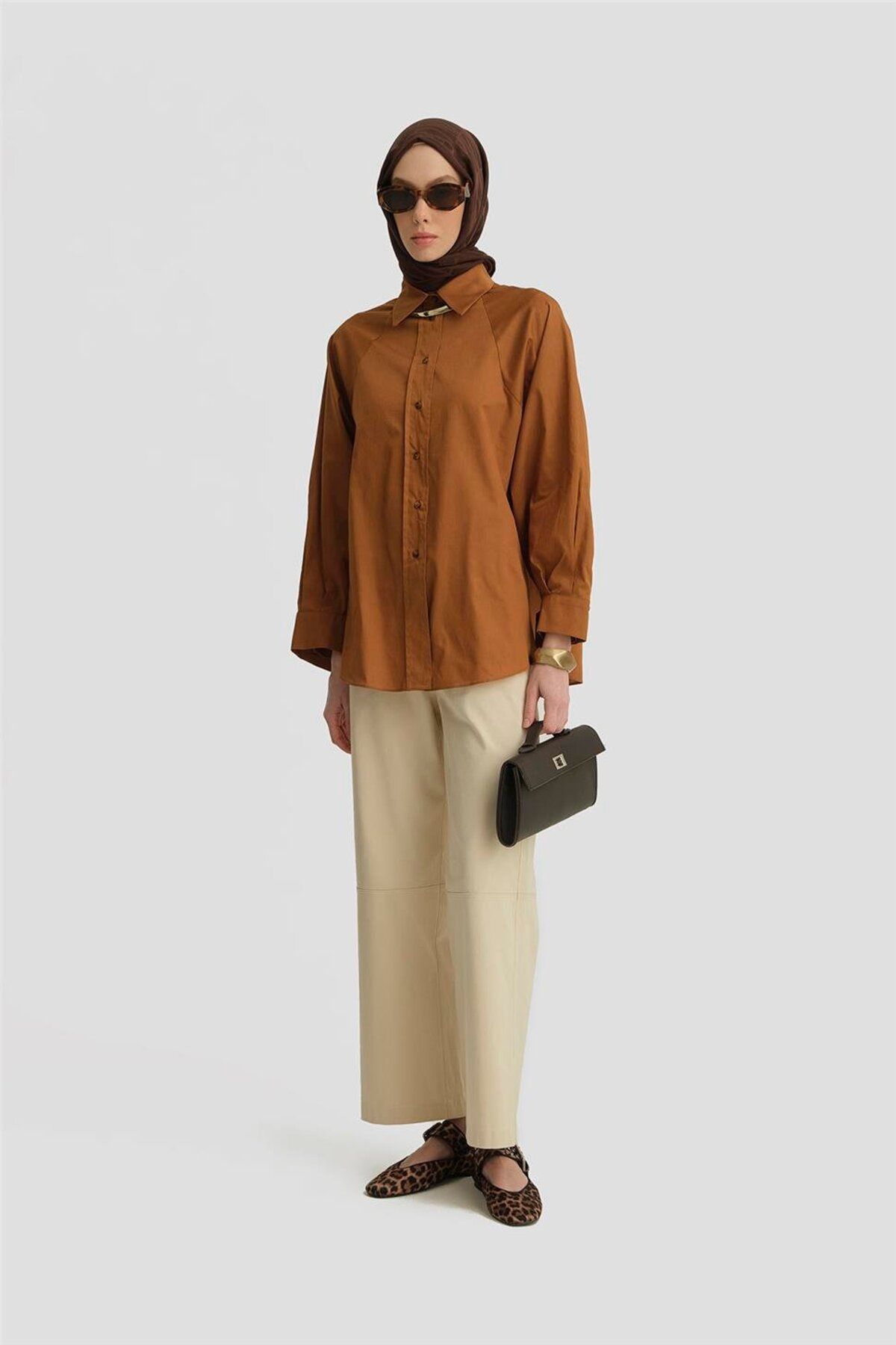 پیراهن نخی با جزئیات 25y3722 برنزه Armine