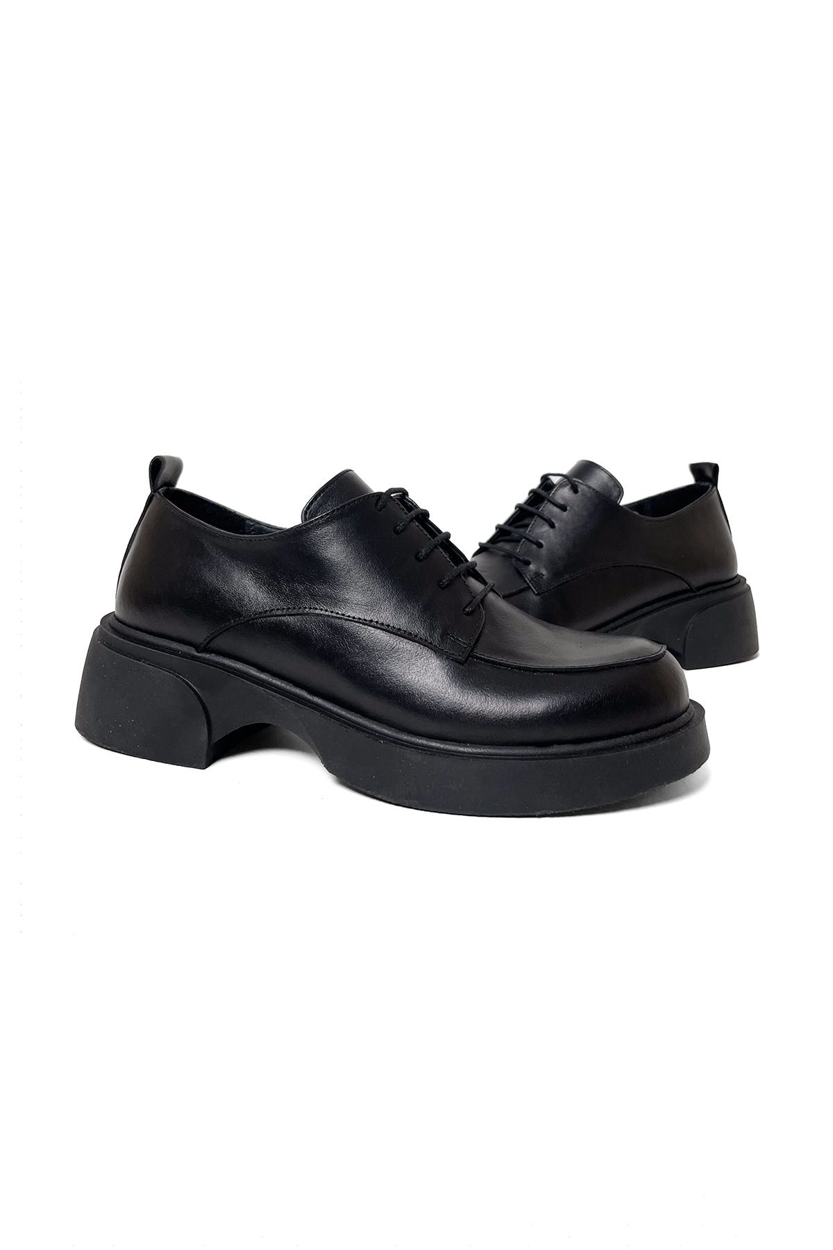 RABU-Black Women's Oxford Lace-Up Thick Sole Casual Shoes 4