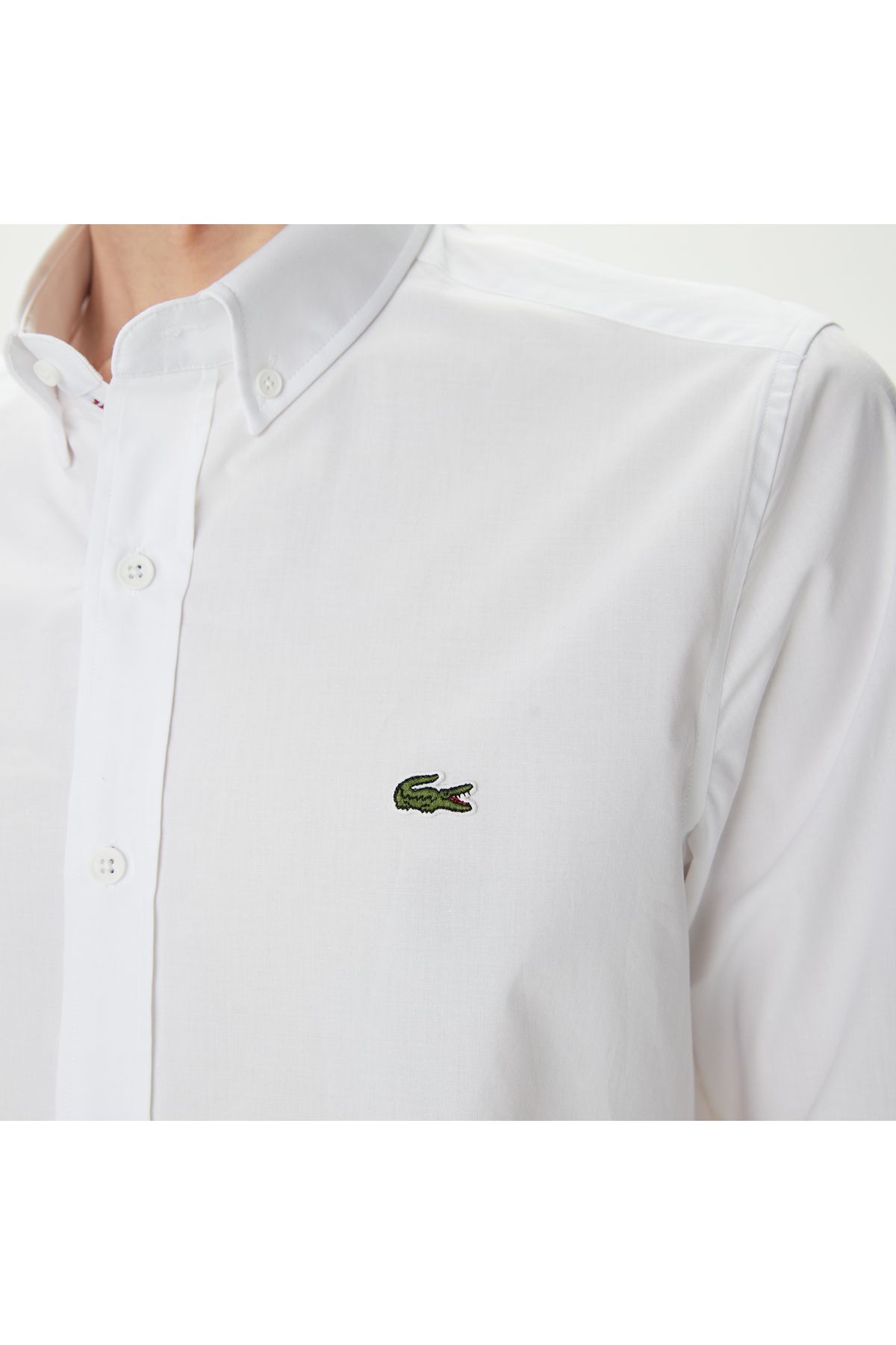 پیراهن / بلوز دکمه دار سفید مردانه باریک اورجینال Lacoste