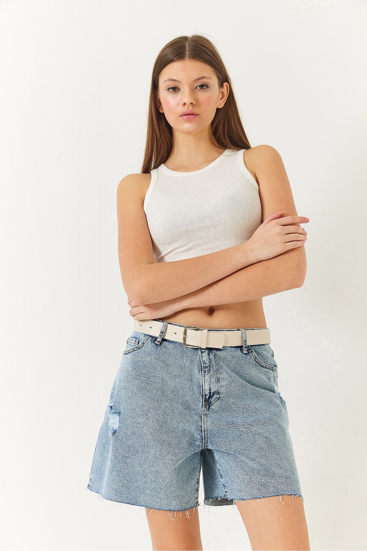Bianco Lucci-Dámské džínové šortky Mom Fit Ripped Detail 60261426 5