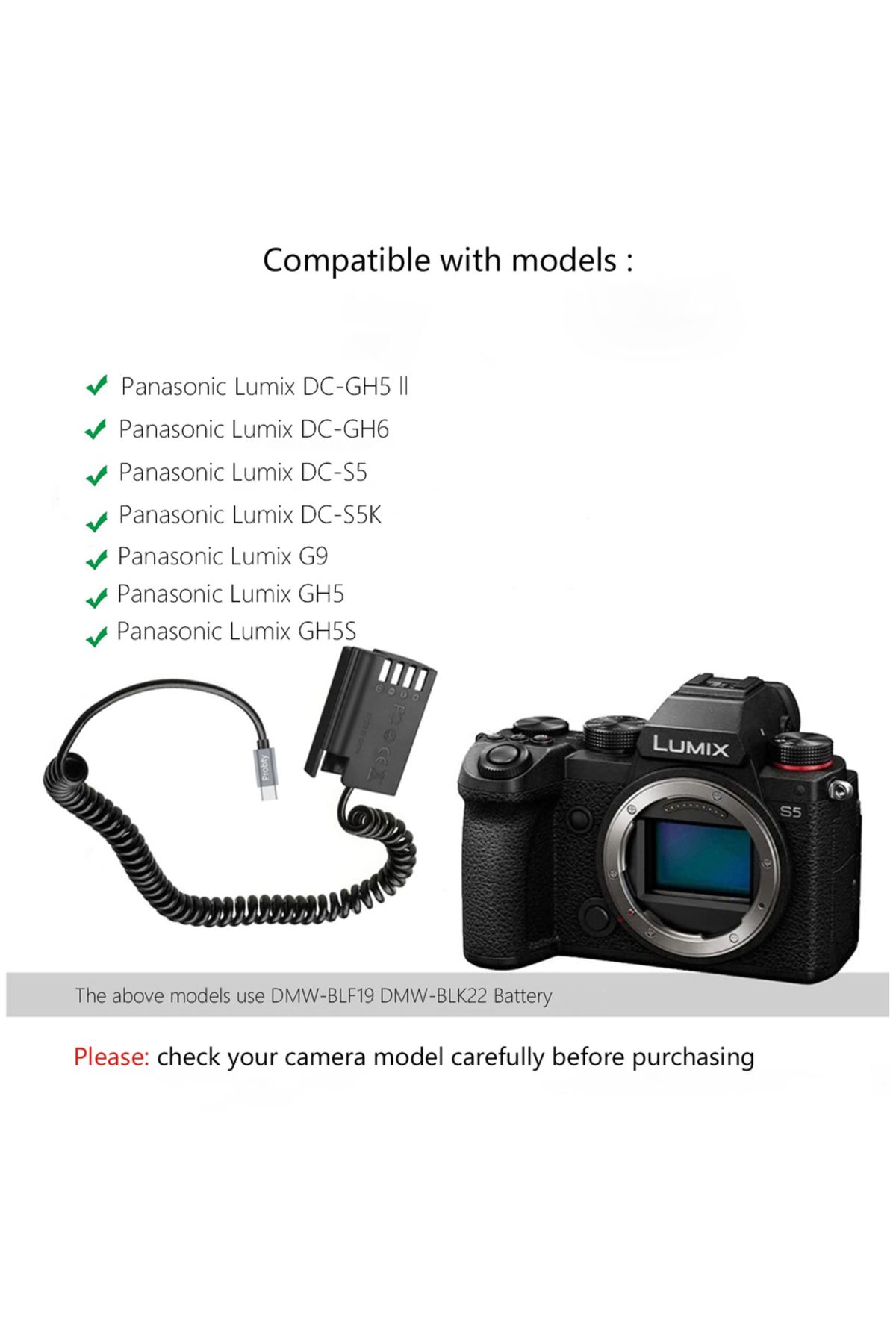 Choice-PD USB-C DMW-BLK22 Dummy Battery Power Adapter For Panasonic Lumix G9 DC-S5K DC-S5 GH5S GH5 II GH... 6