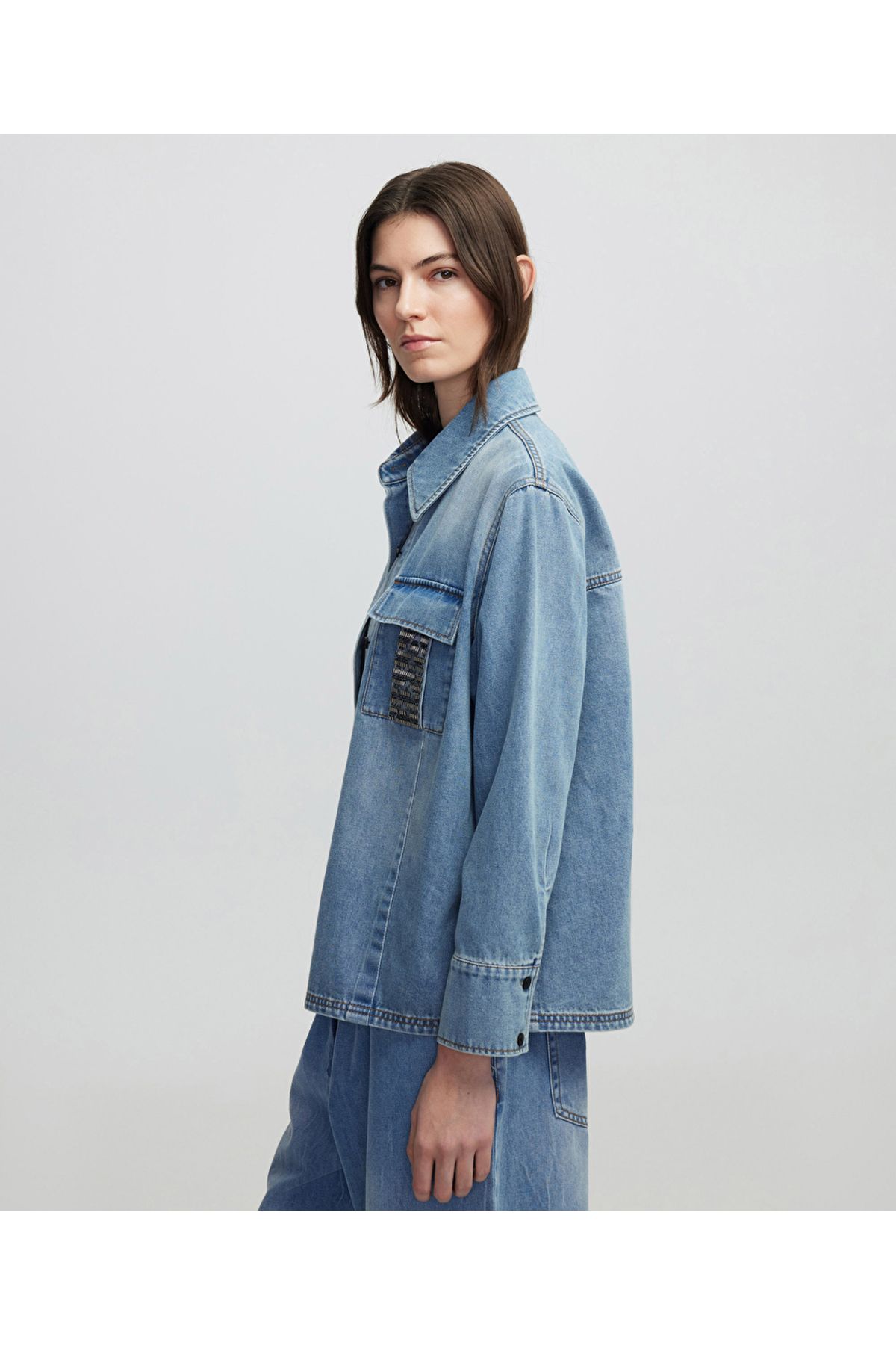 İpekyol-Embroidered denim shirt 5