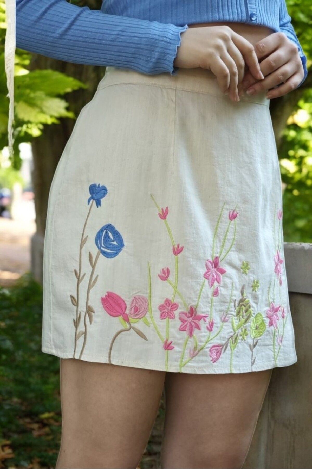 yagmurberen-Elastic Waist Embroidered Flmali Linen Skirt (Not Shows through) 2