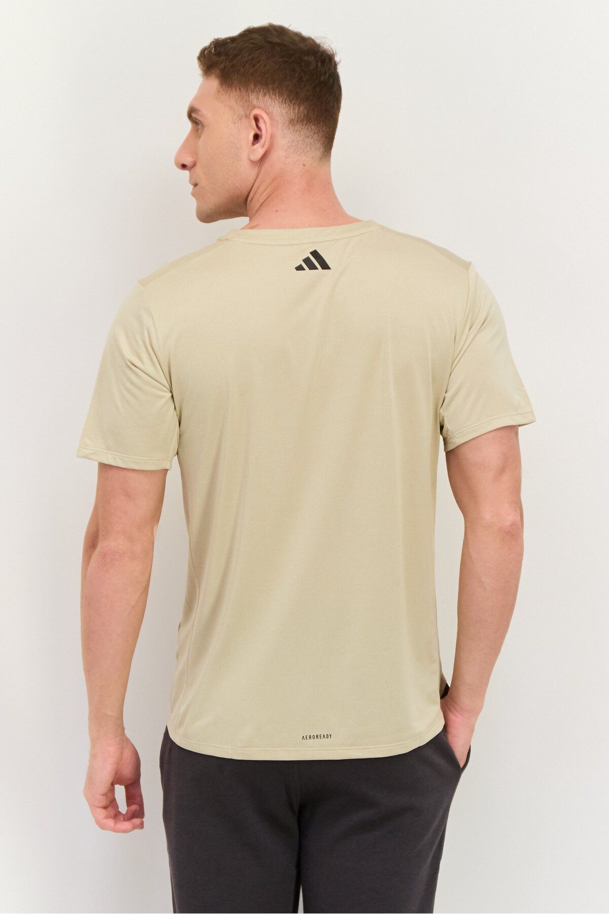 adidas-Men Sportswear Fit Short Sleeve Training T-Shirt, Beige 3