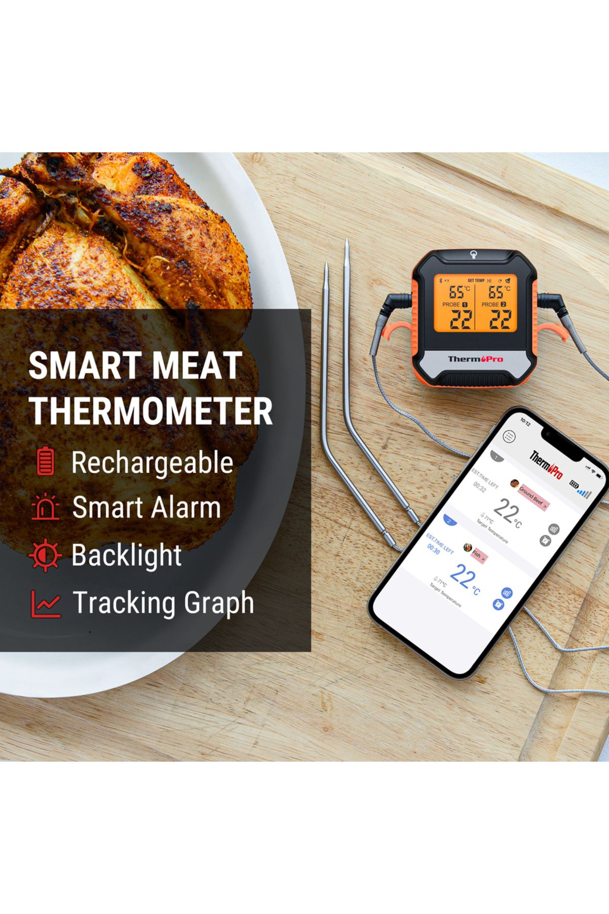 Choice-Thermopro Tp904 Bluetooth-connected App Wireless 135m Dual Probes Digital Meat Thermometer, Kitch... 2