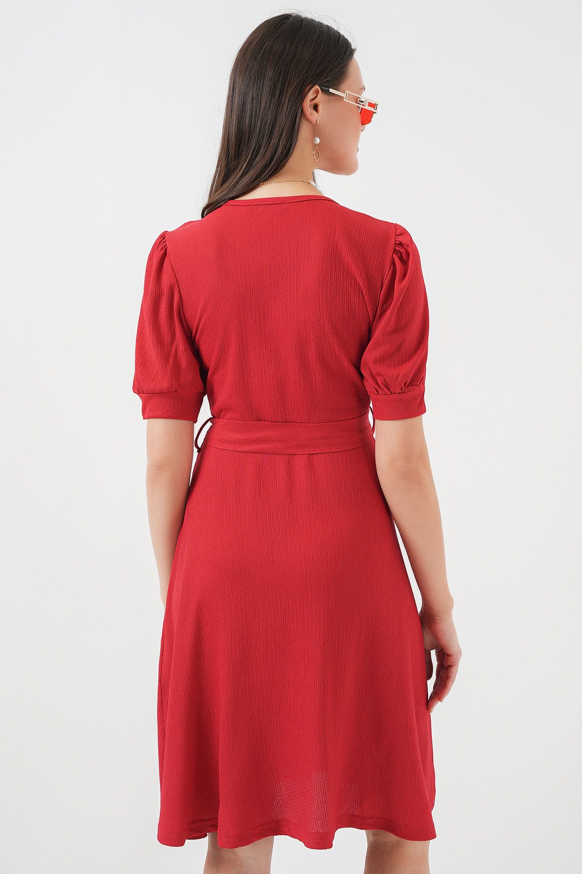 Bigdart-2370 Rochie tricotată cu curea - roșu 6