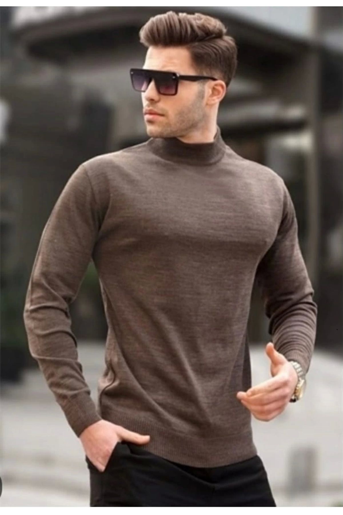 daniel milano-Half Turtleneck Men's Brown Knitwear Sweater 1