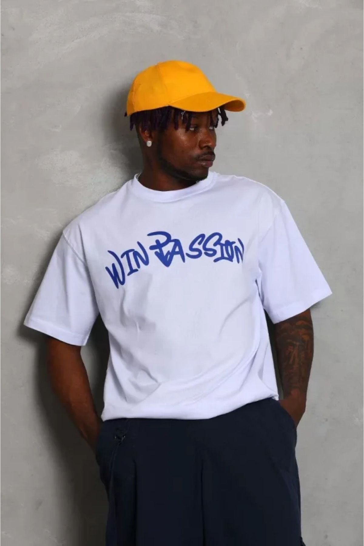 Asap Unisex Oversize Baskılı Bisiklet Yaka T-Shirt - Beyaz